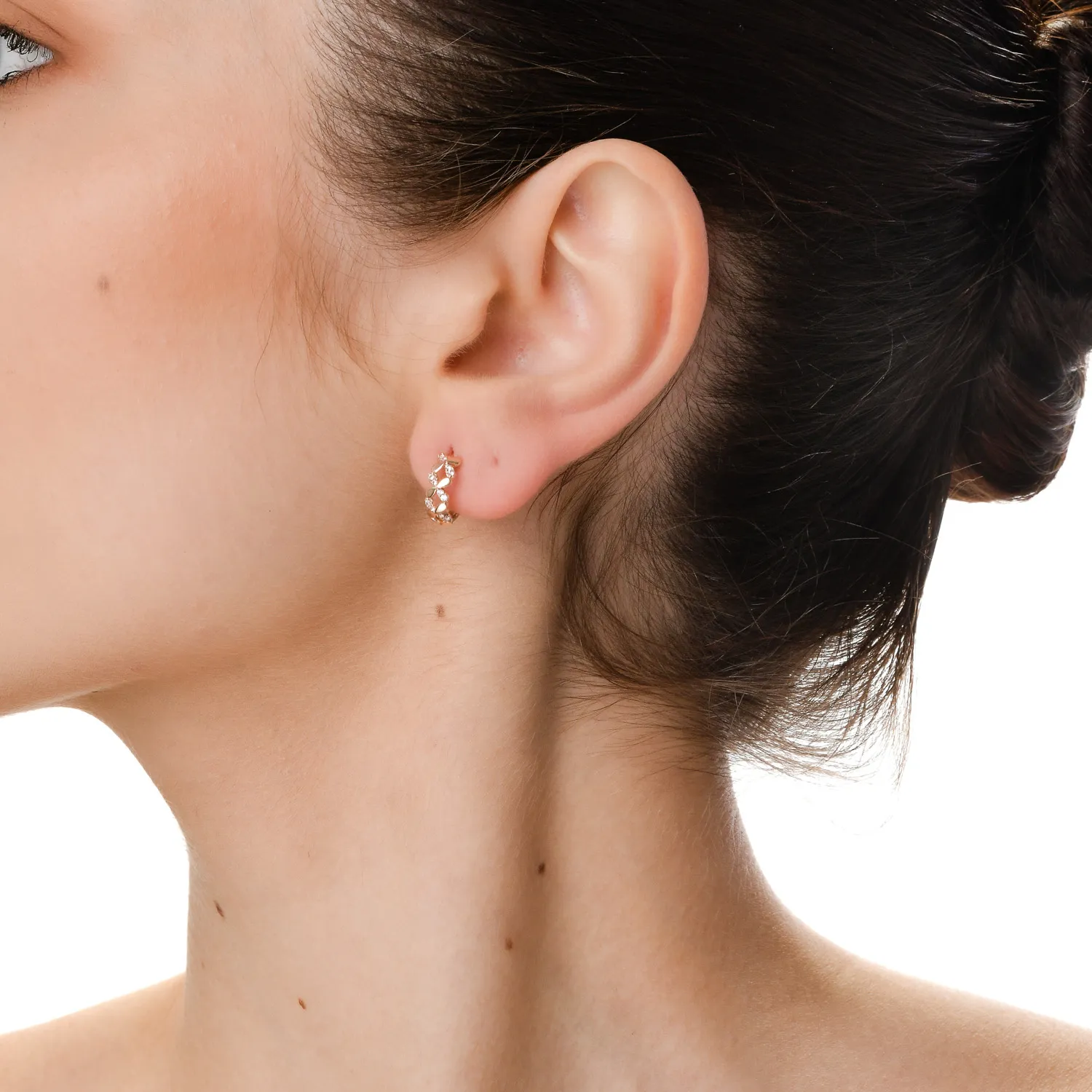 Cercei creole din aur roz cu zirconia