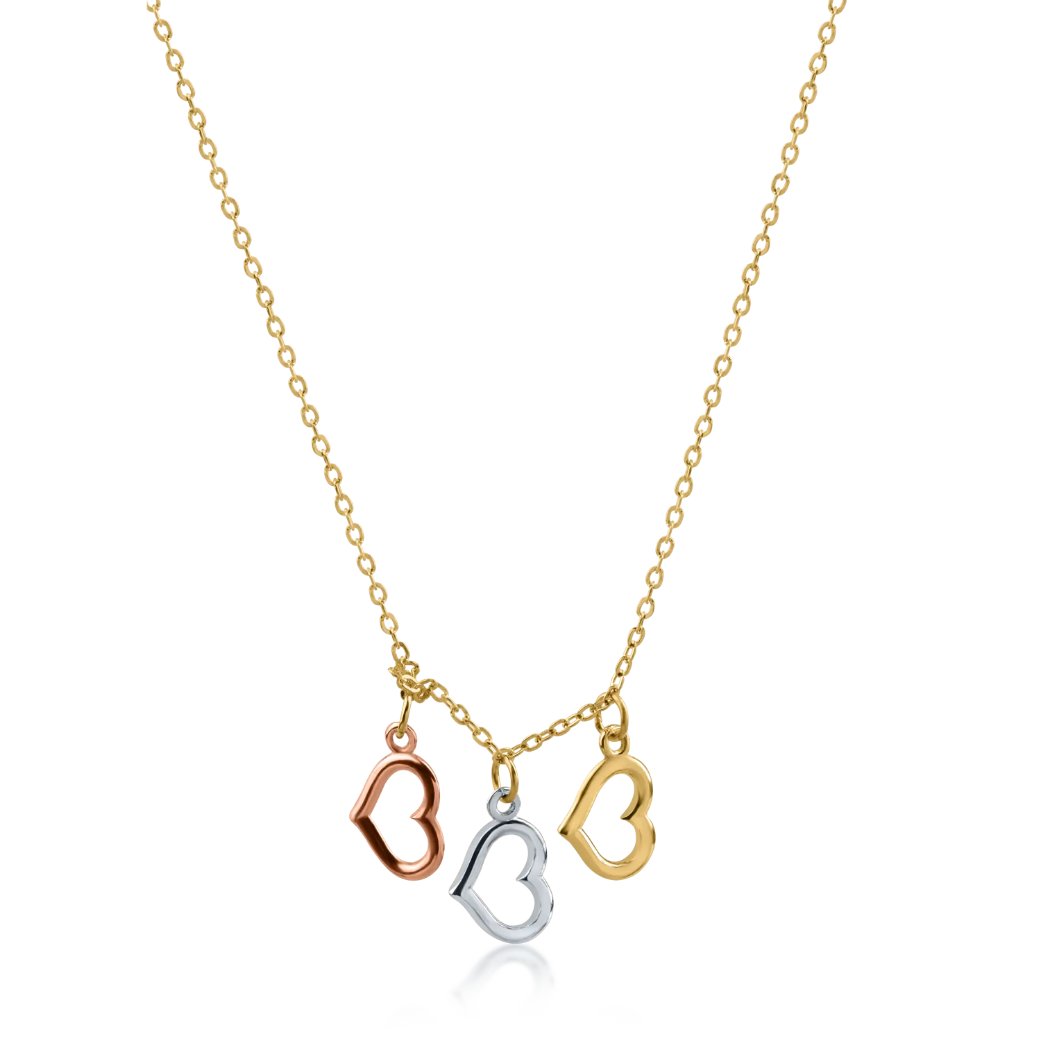 White-rose-yellow gold heart pendant necklace