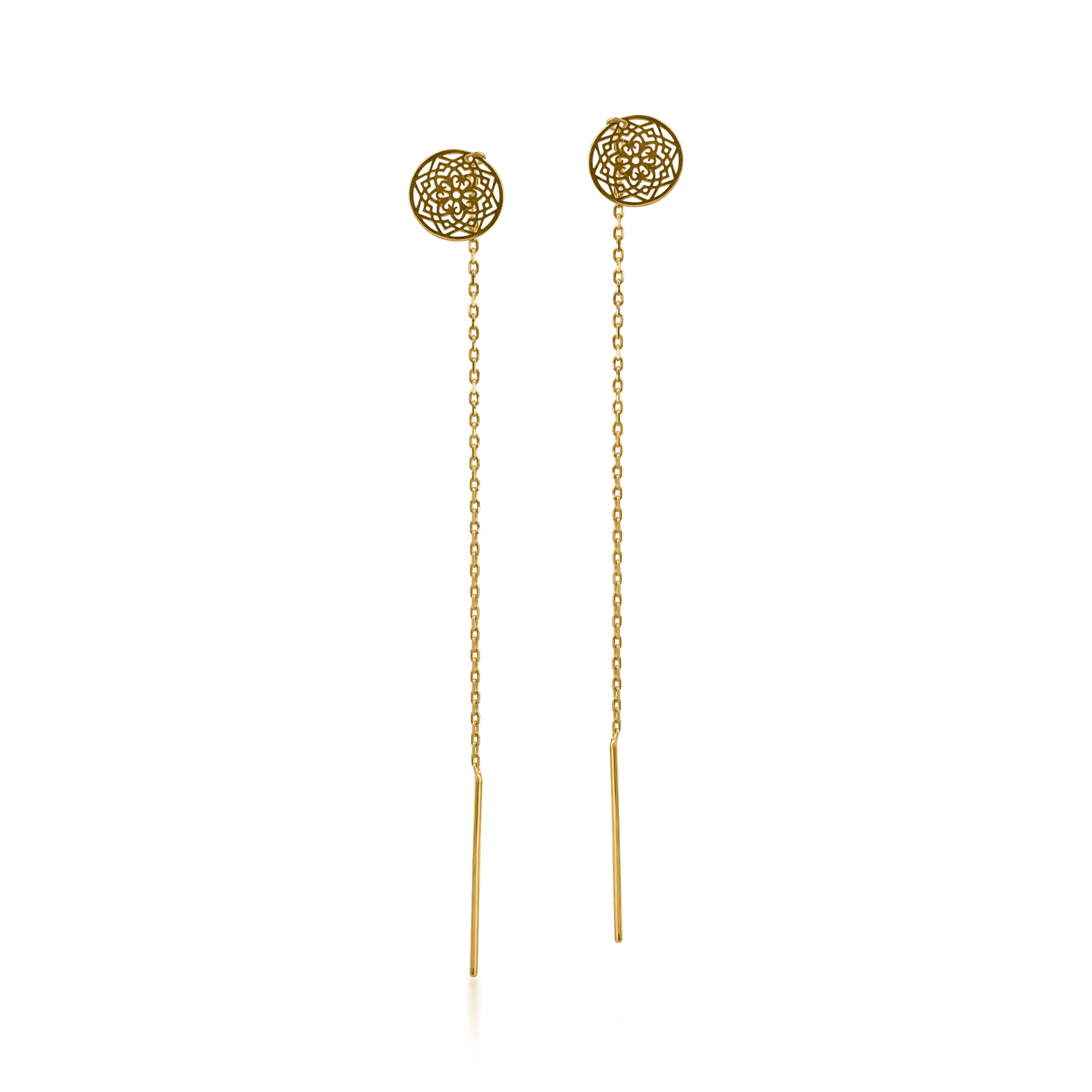 Yellow gold long earrings with coins