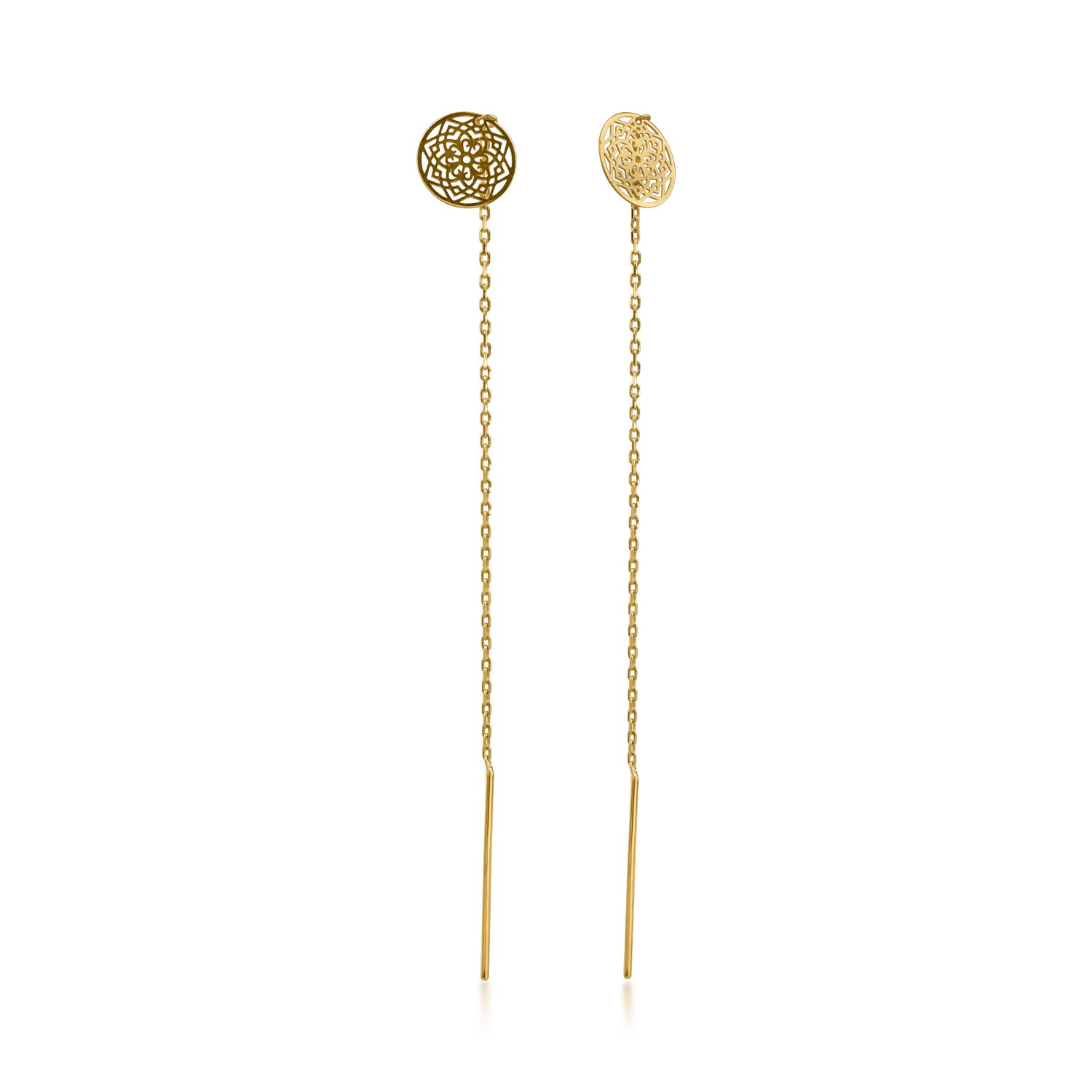 Дълги обеци от жълто злато с монети