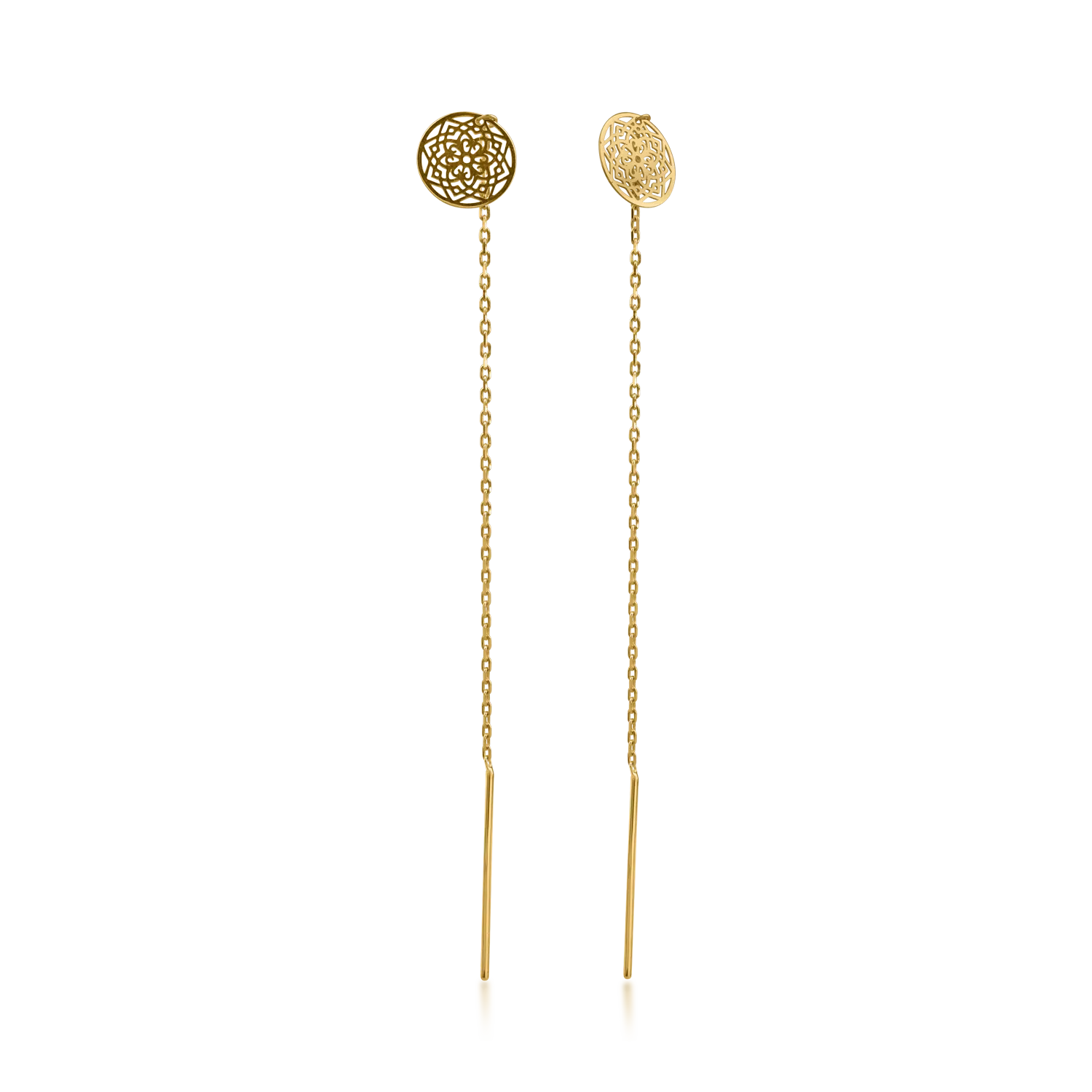 Yellow gold long earrings with coins