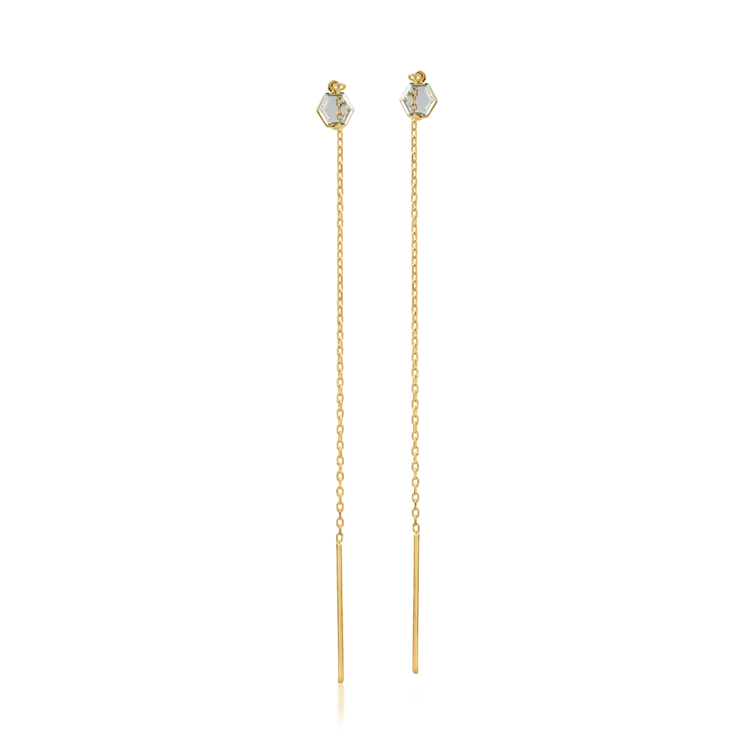 Yellow gold long earrings with zirconia