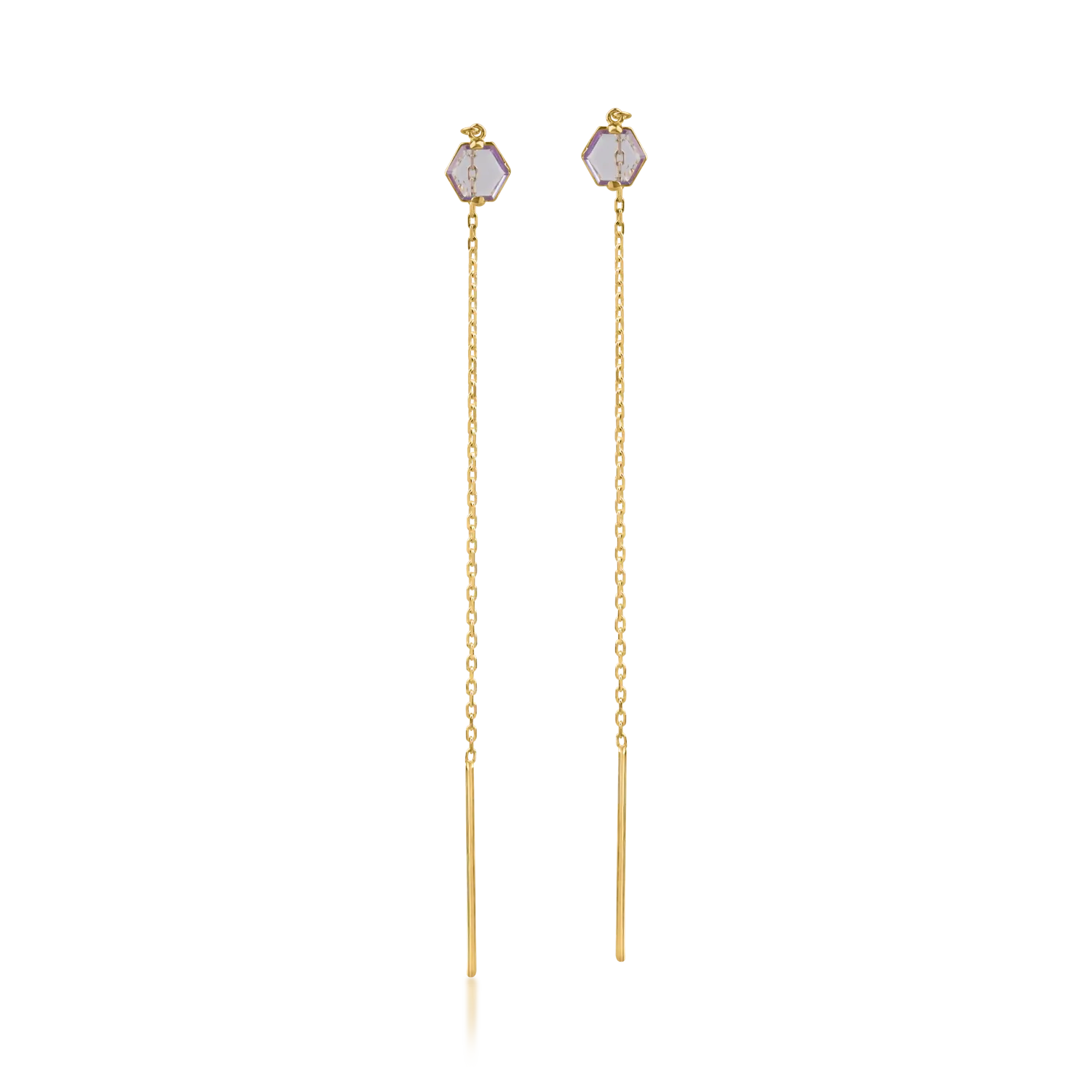 Yellow gold long earrings with zirconia