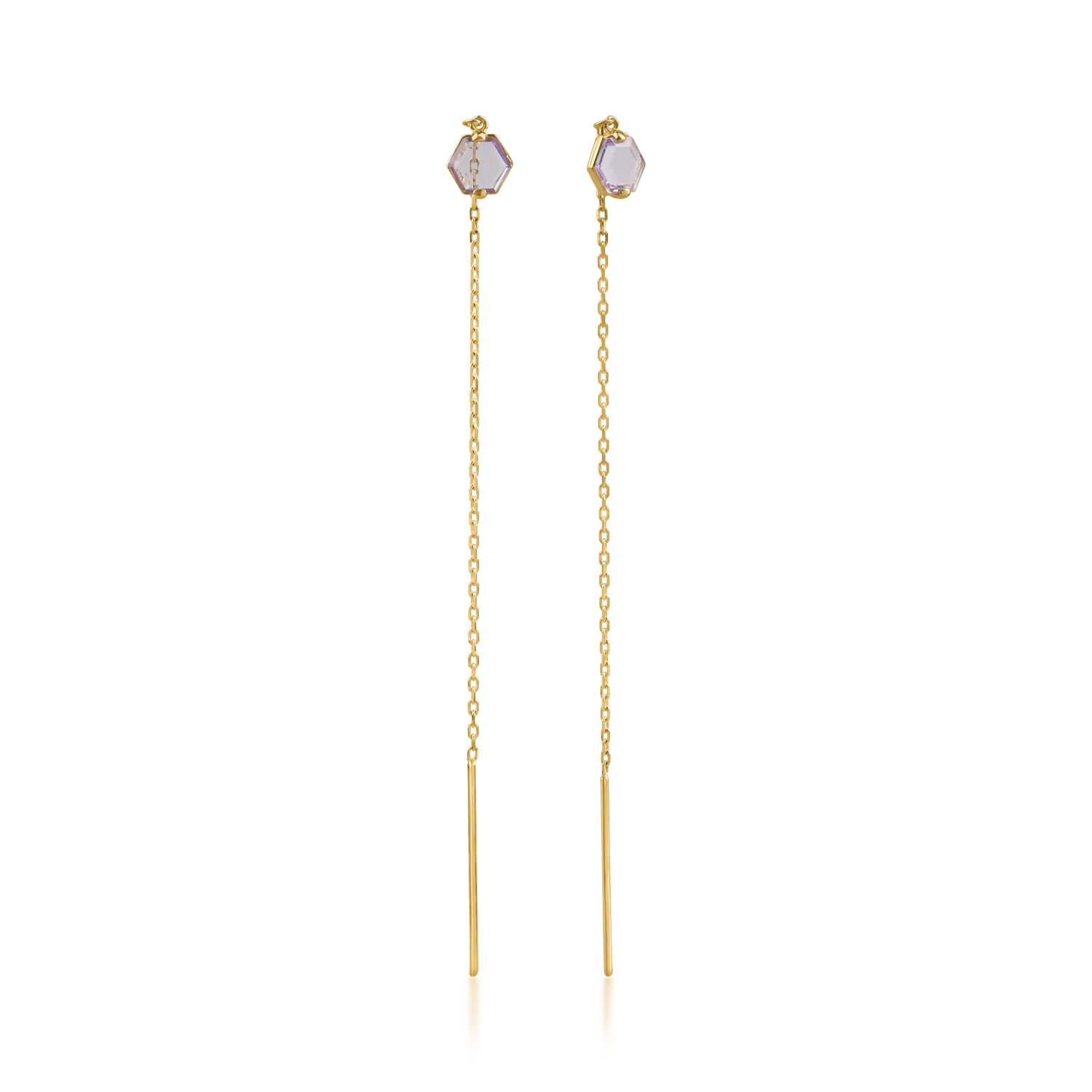 Yellow gold long earrings with zirconia