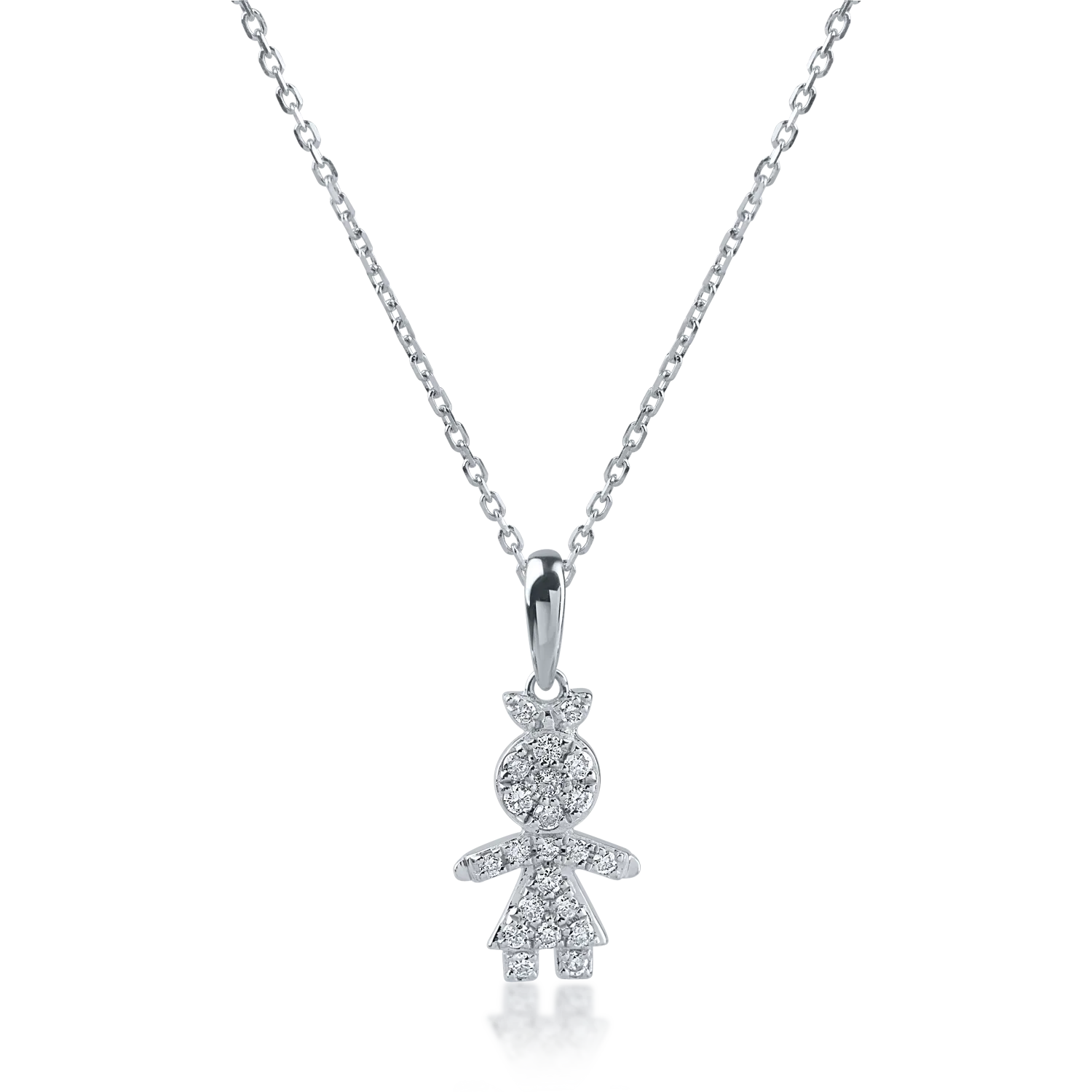 Teilor Lant cu pandantiv copil din aur alb cu diamante de 0.11ct