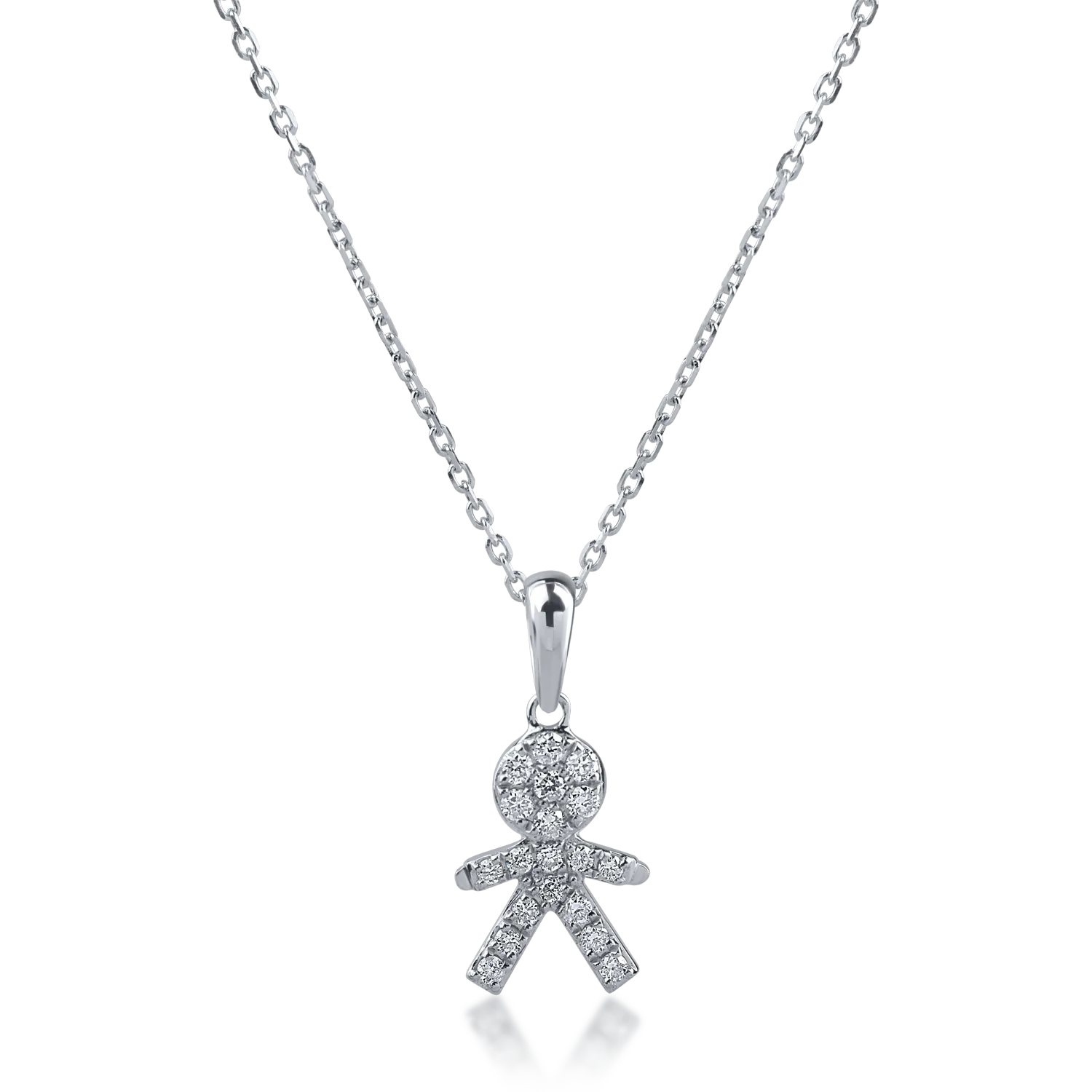 Teilor Lant cu pandantiv copil din aur alb cu diamante de 0.11ct