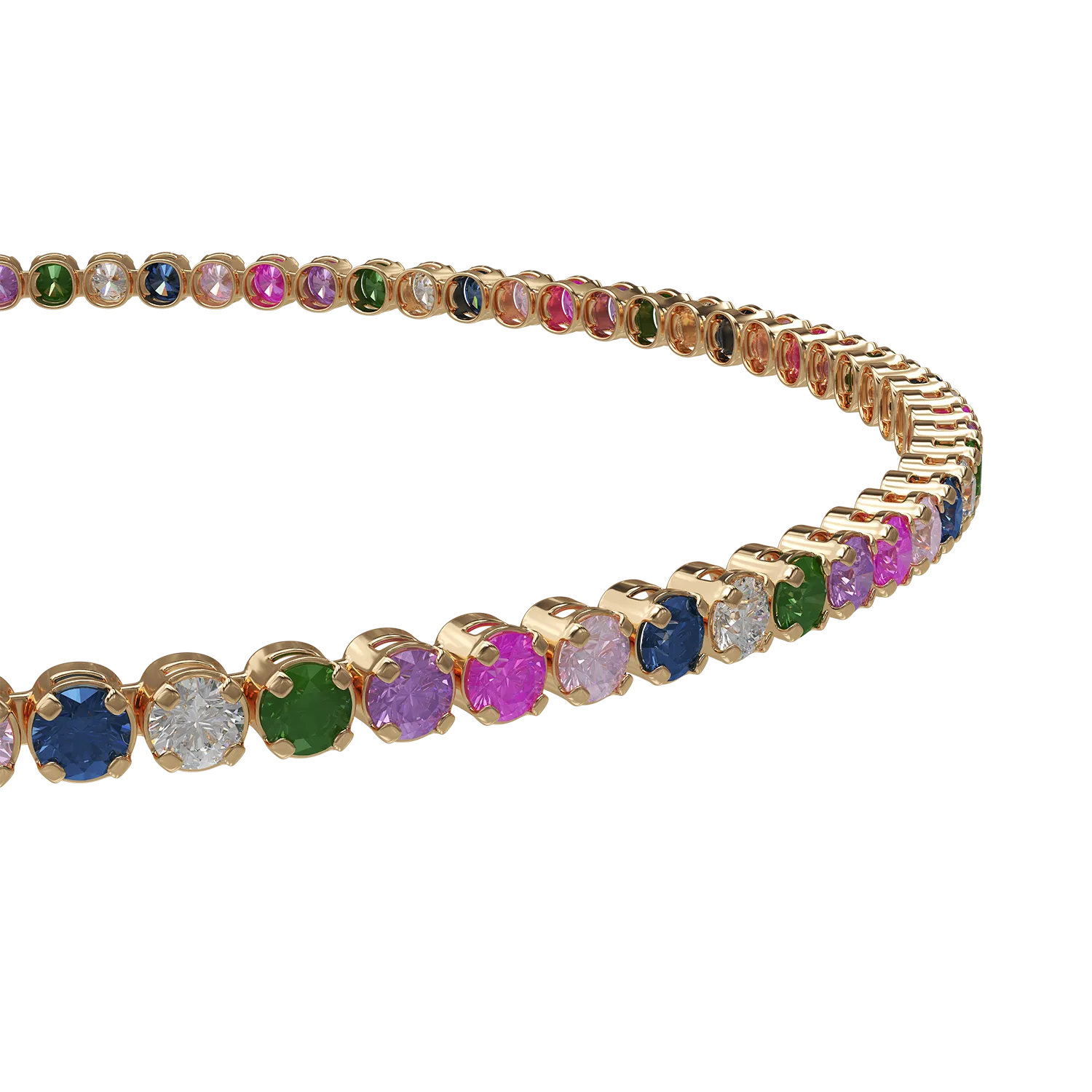 Yellow gold tennis bracelet with multicolored zirconia