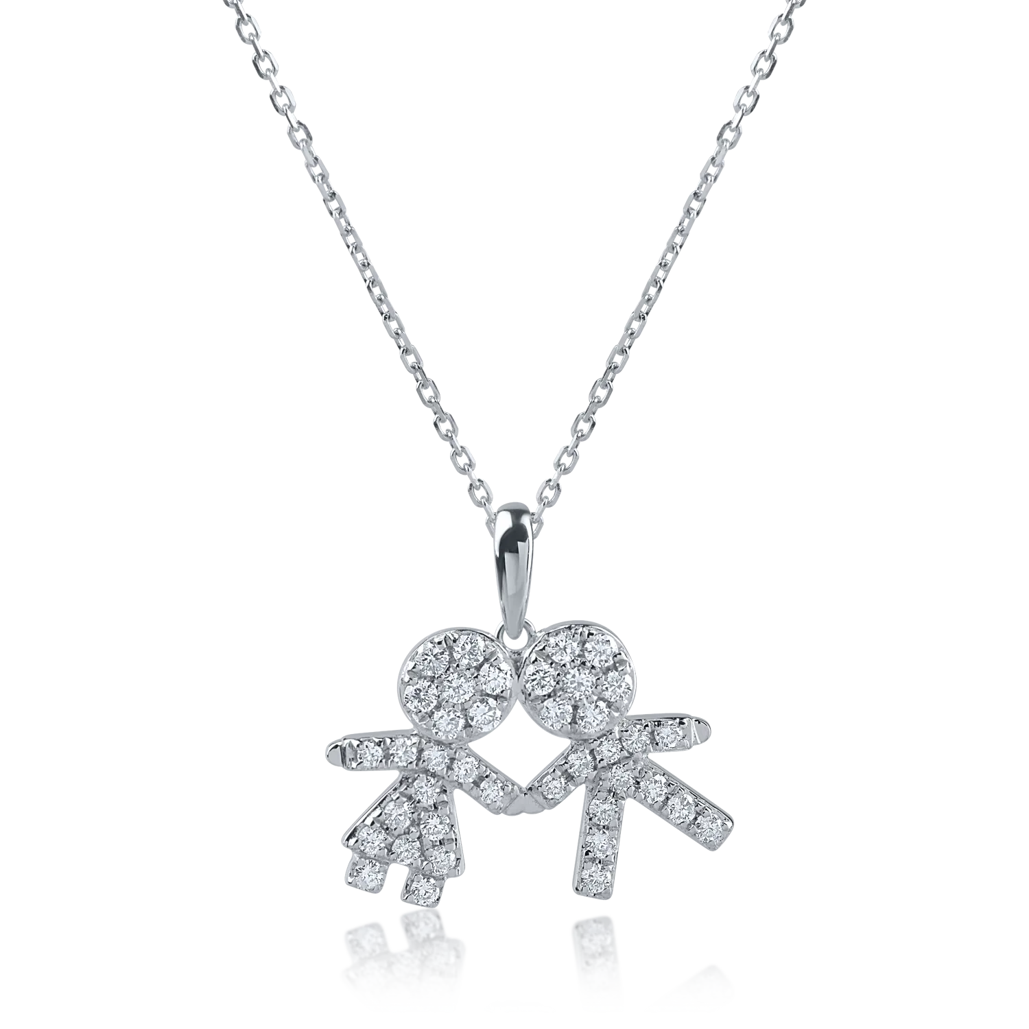 Teilor Lant cu pandantiv copii din aur alb cu diamante de 0.23ct