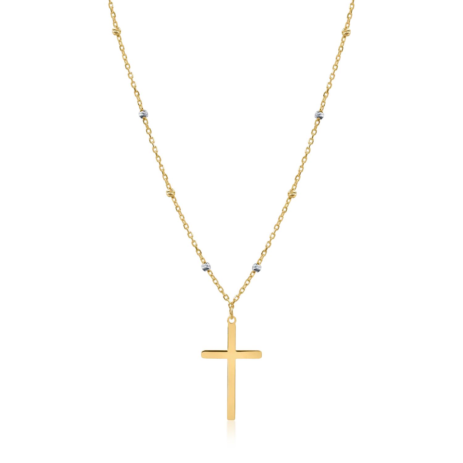 White-yellow gold cross pendant necklace