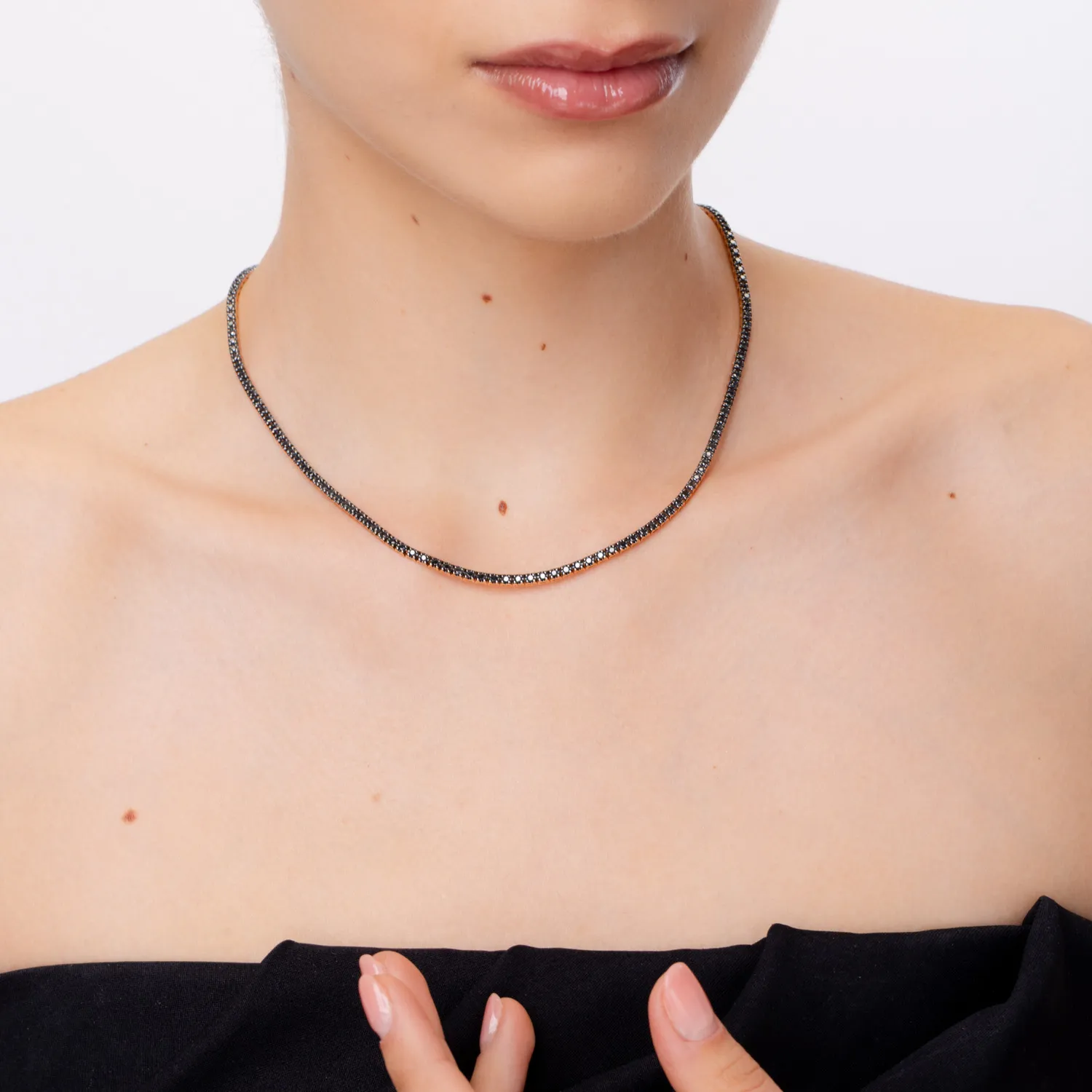 Colier tennis din aur roz-negru cu diamante negre de 3.1ct