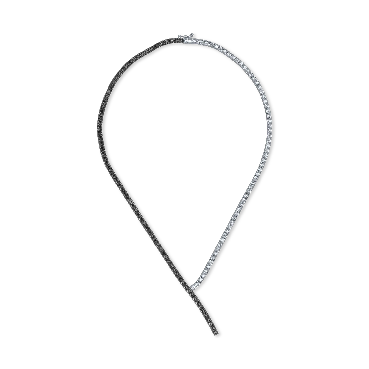 White-black gold tennis necklace with 1.51ct black diamonds and 1.08ct clear diamonds