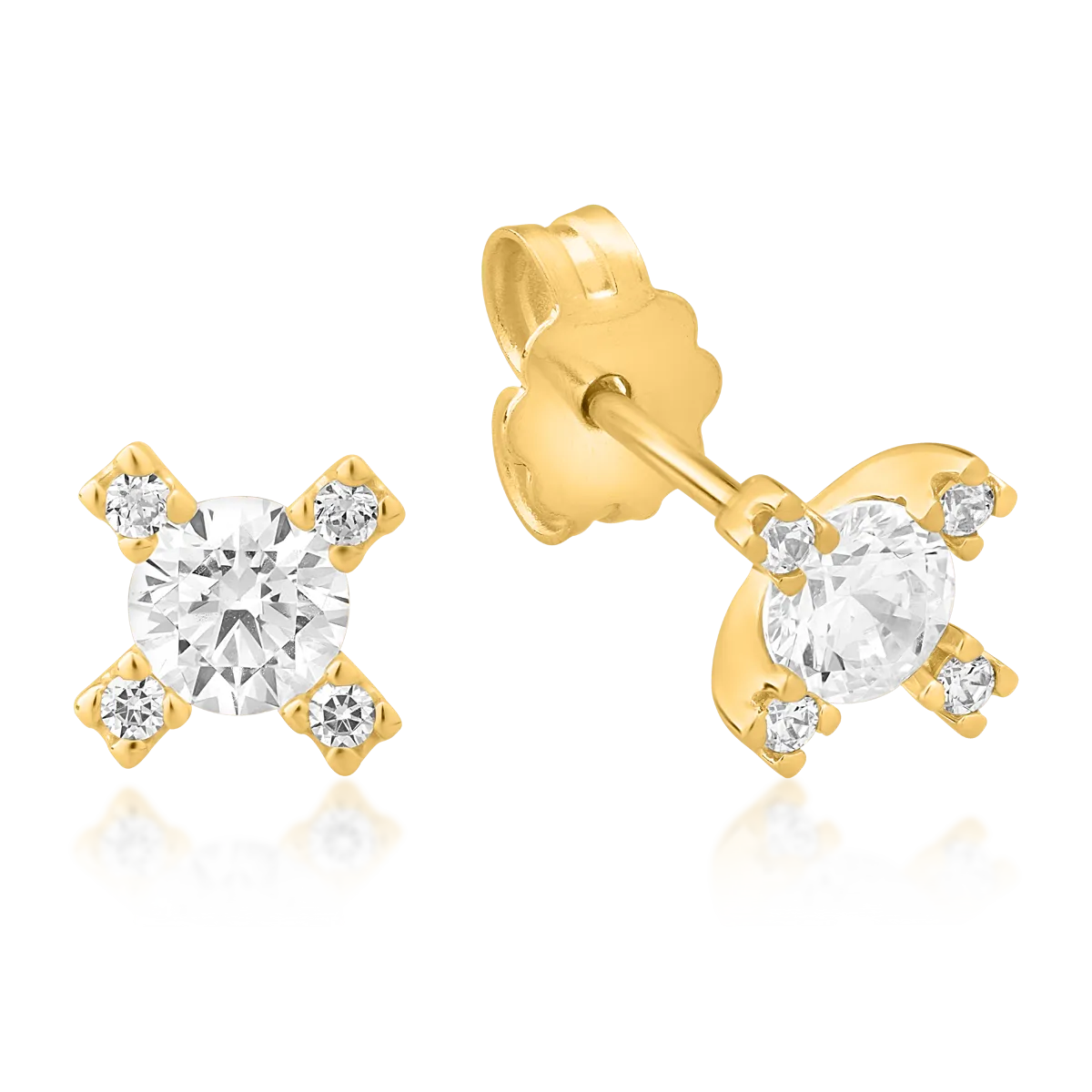 Yellow gold stud earrings with zirconia