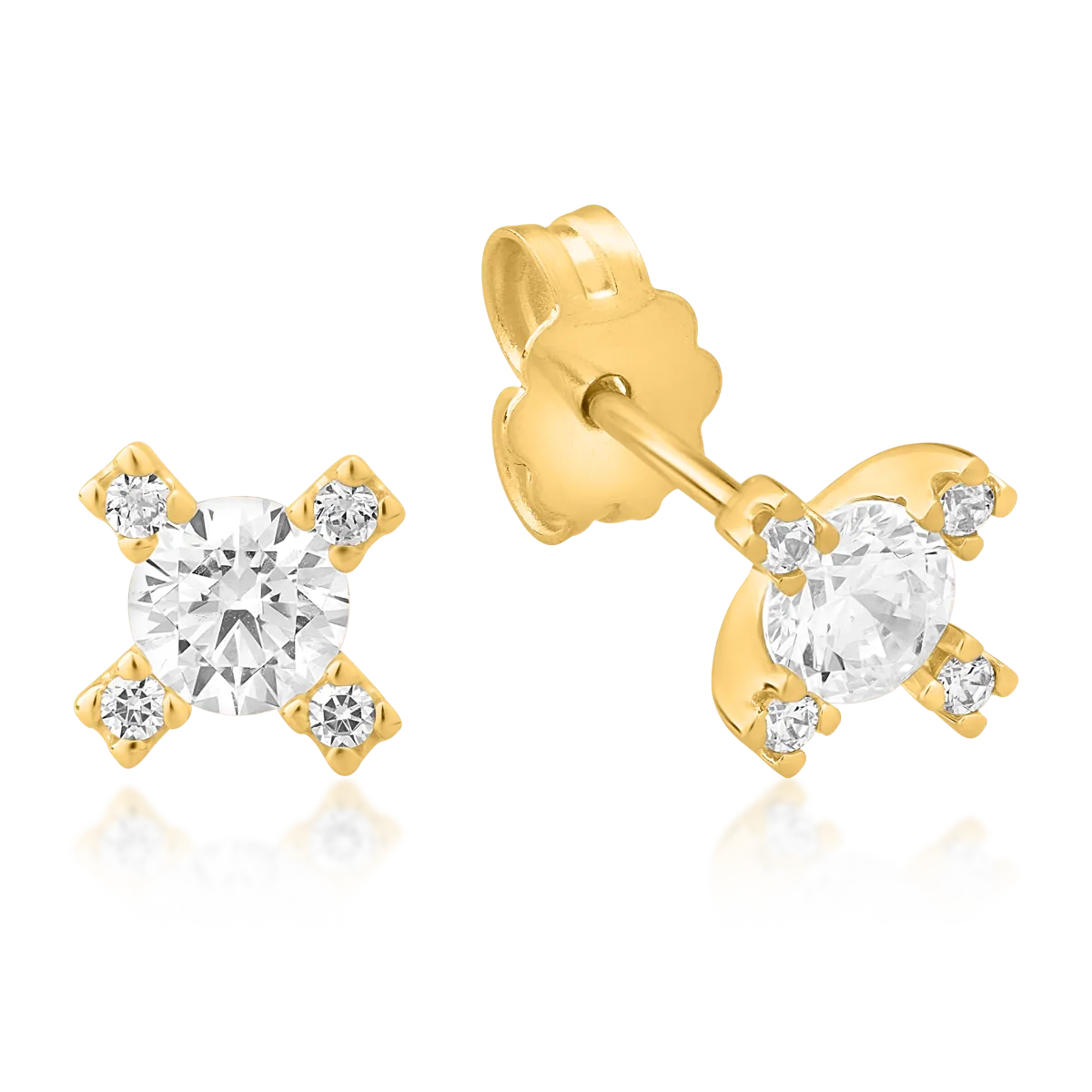 Kolczyki wkrętki z żółtego złota z cyrkoniami
