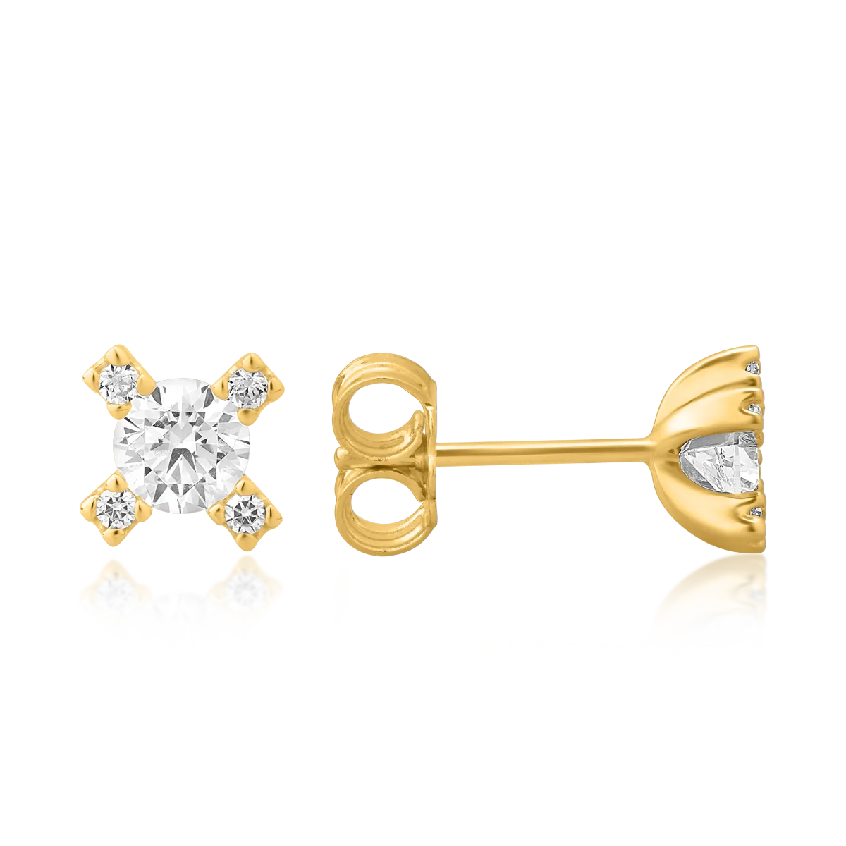 Yellow gold stud earrings with zirconia