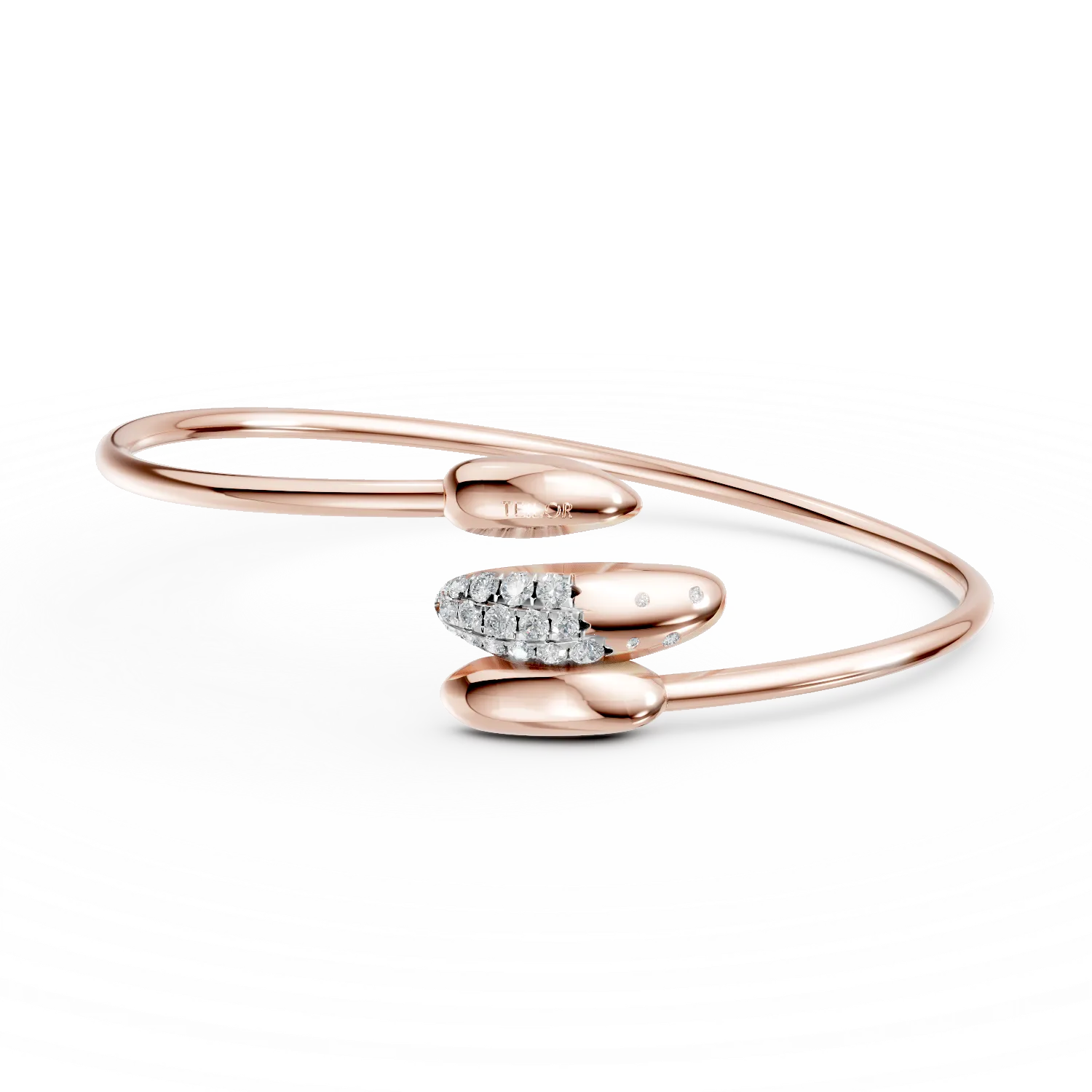 Rose gold open bangle with 0.3ct diamonds