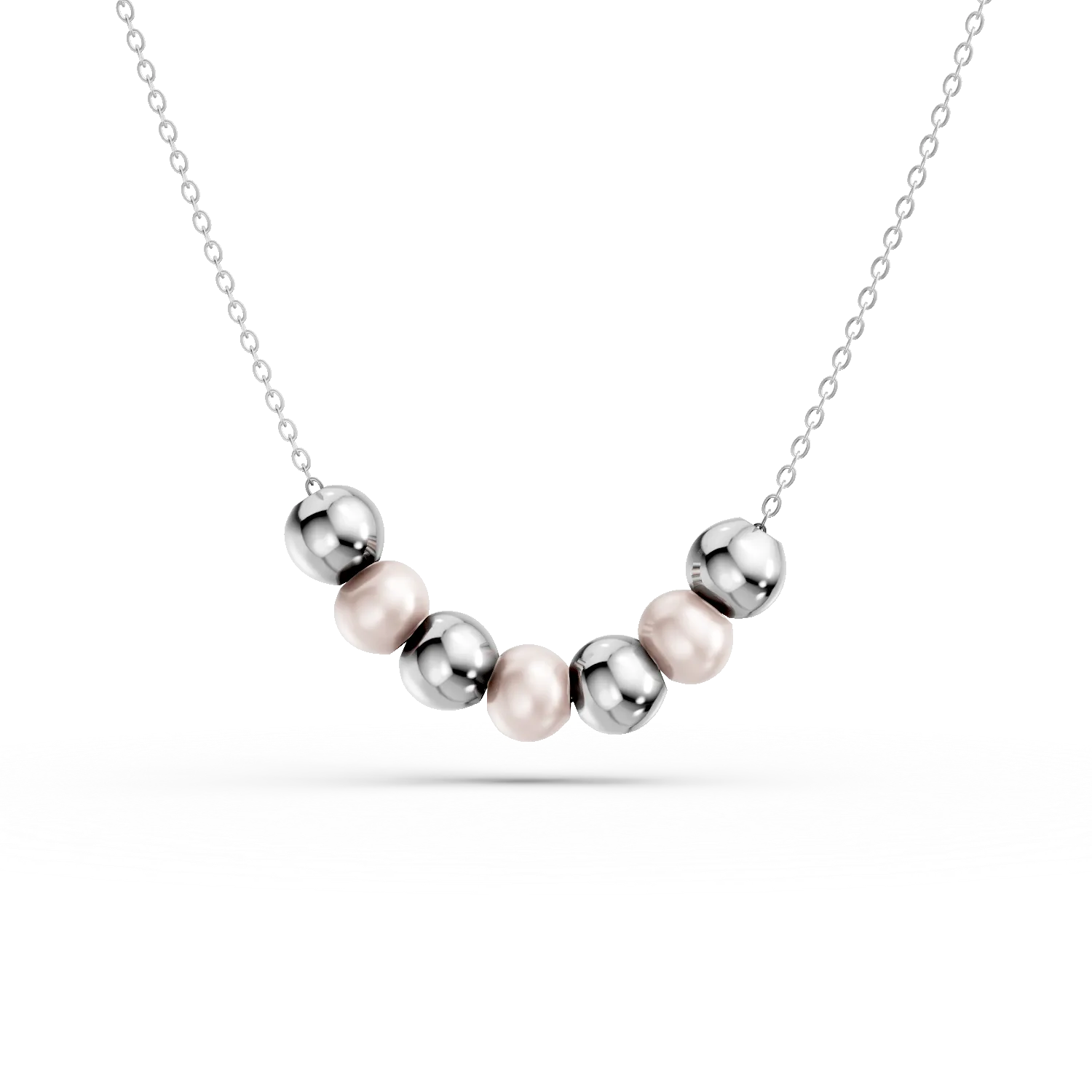 White gold necklace with beads and synthetic pearls-170796