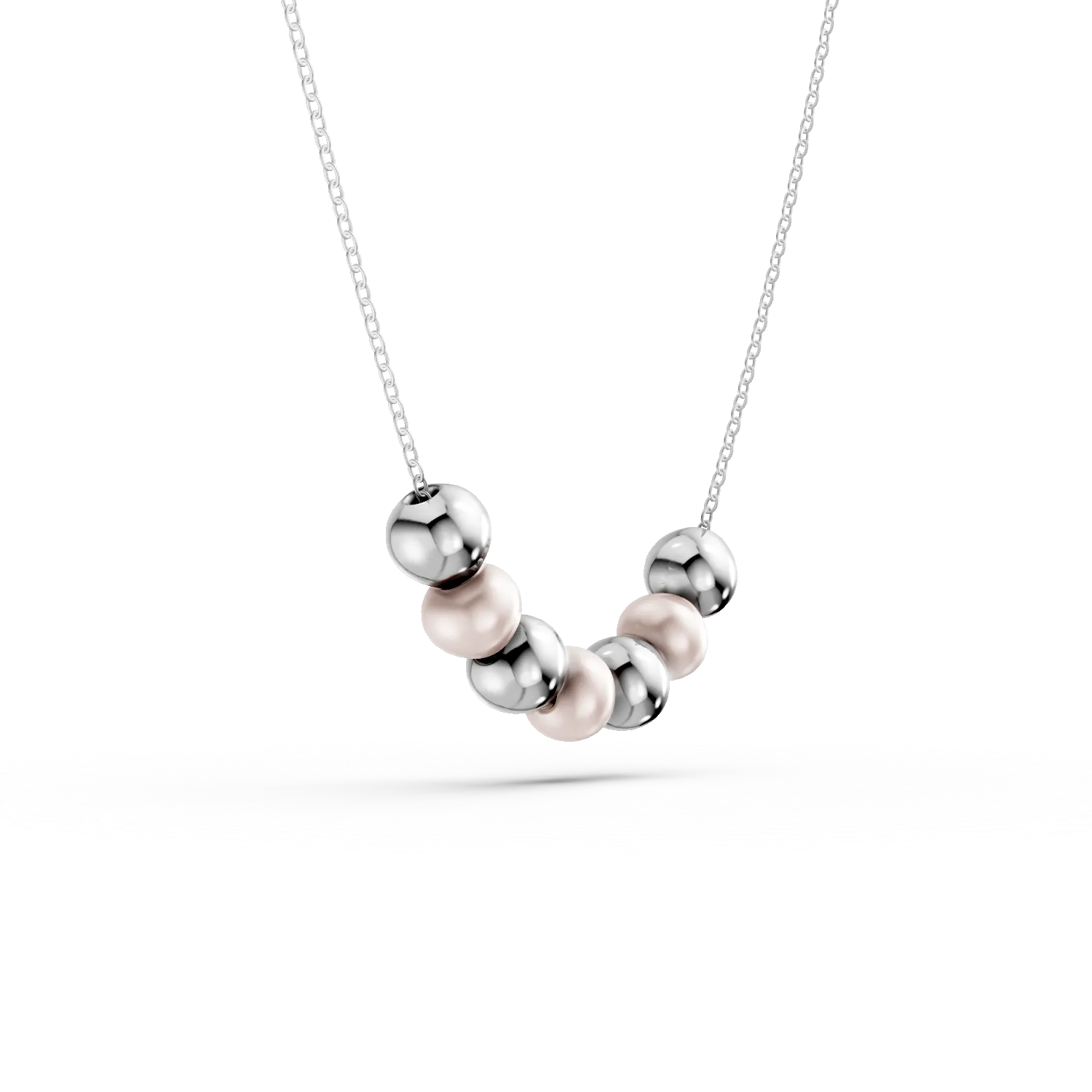 White gold necklace with beads and synthetic pearls