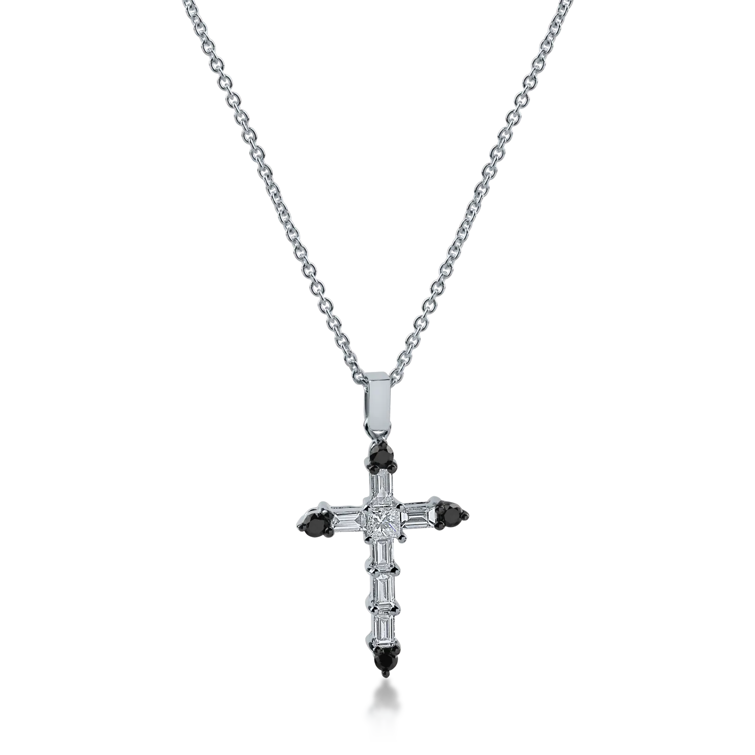 Lant cu pandantiv cruce din aur alb cu diamante negre de 0.10ct si diamante incolore de 0.3ct-170814