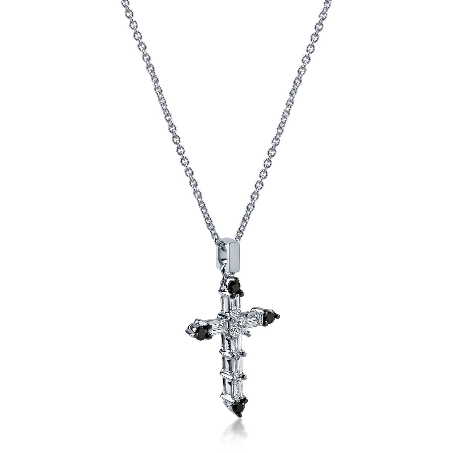 Lant cu pandantiv cruce din aur alb cu diamante negre de 0.10ct si diamante incolore de 0.3ct