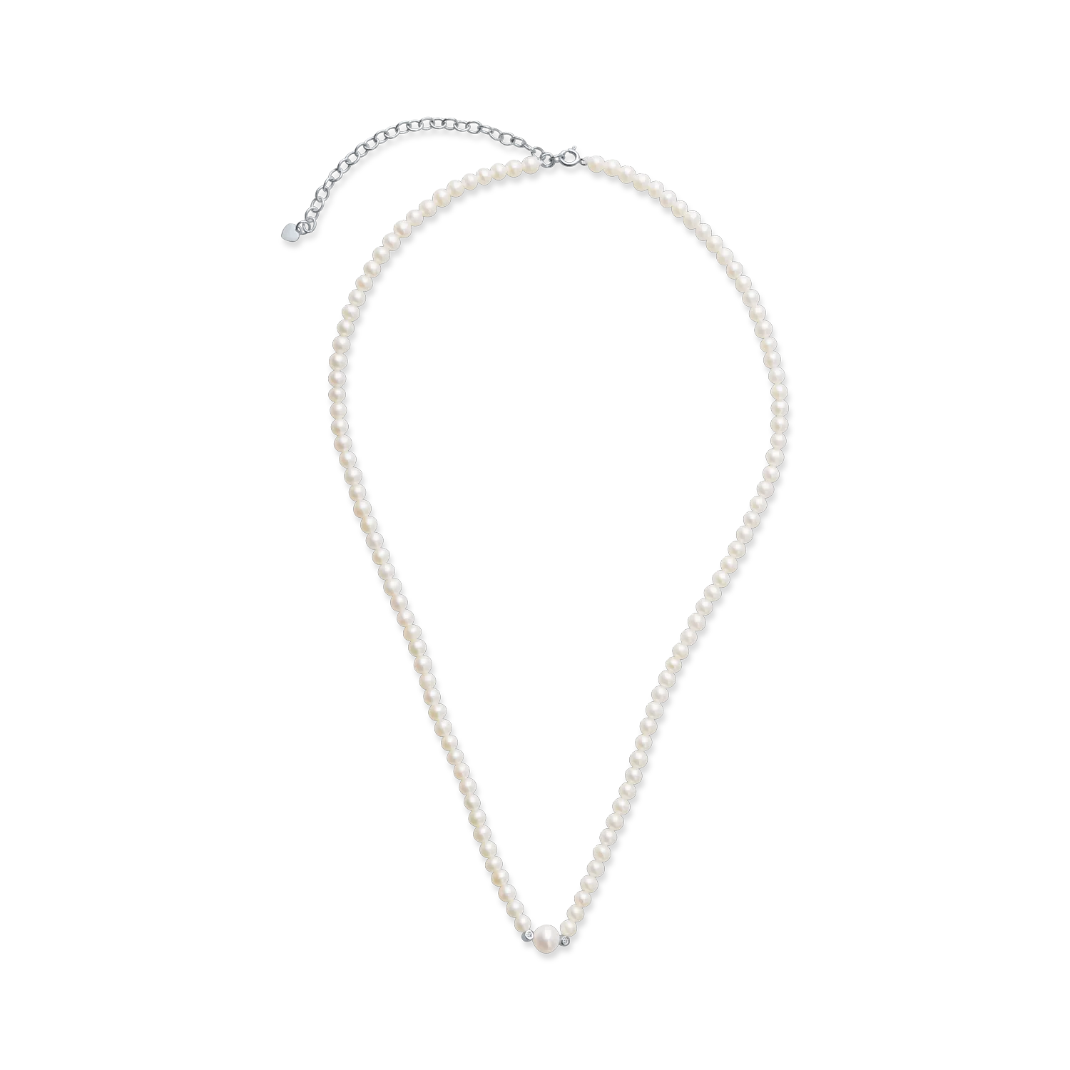 Colier din aur alb cu perle de cultura de 57.18ct si diamante de 0.03ct