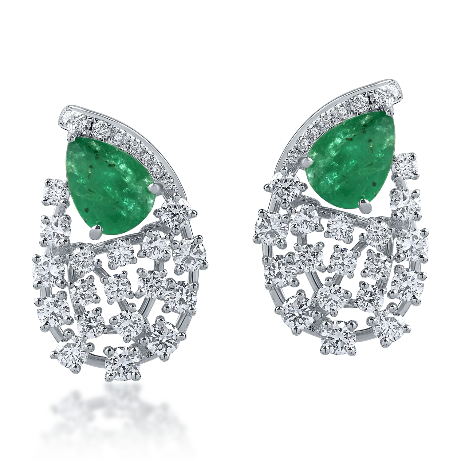 Fehérarany fülbevaló 1.58ct smaragddal és 1.54ct gyémánttal