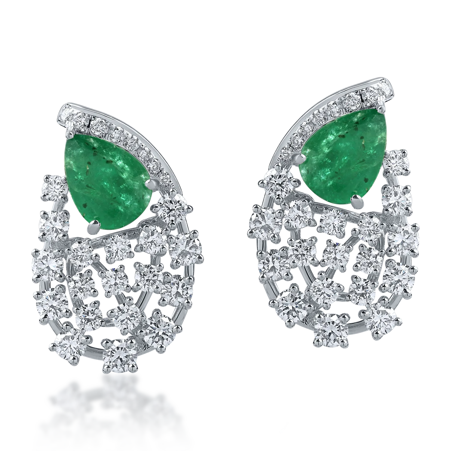 Kolczyki nauszne z białego złota ze szmaragdami o masie 1.58ct i diamentami o masie 1.54ct