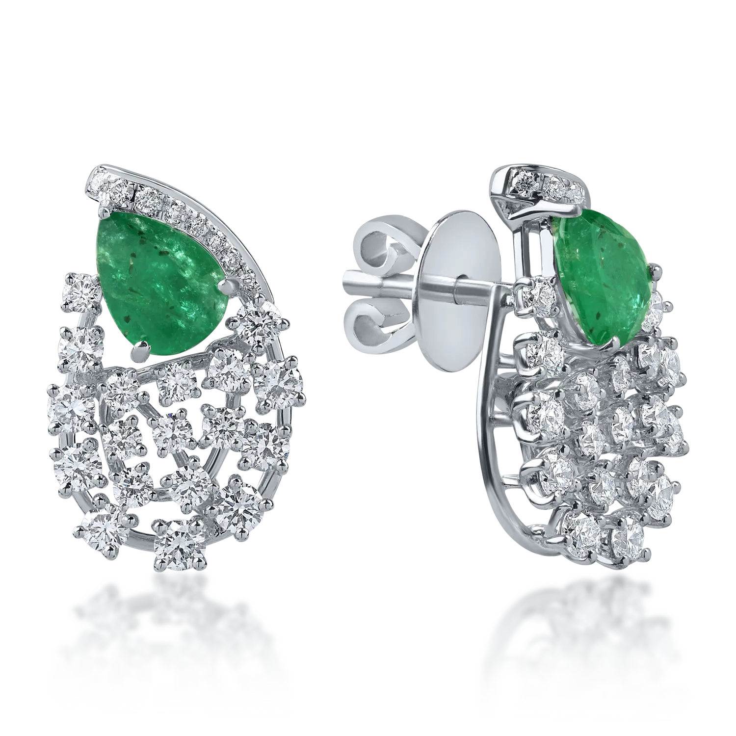 White gold on-ear earrings with 1.58ct emeralds and 1.54ct diamonds