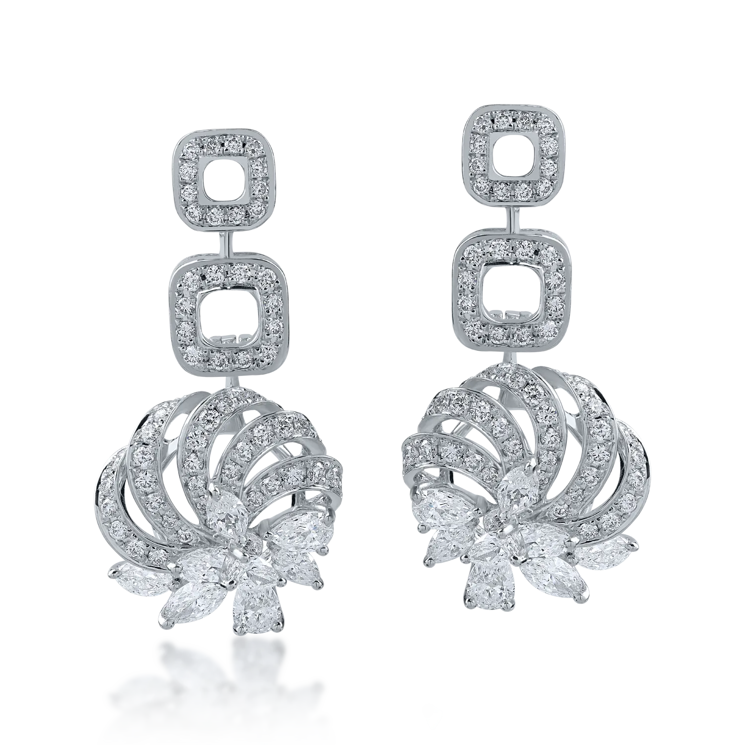 White gold flower earrings with 1.57ct diamonds