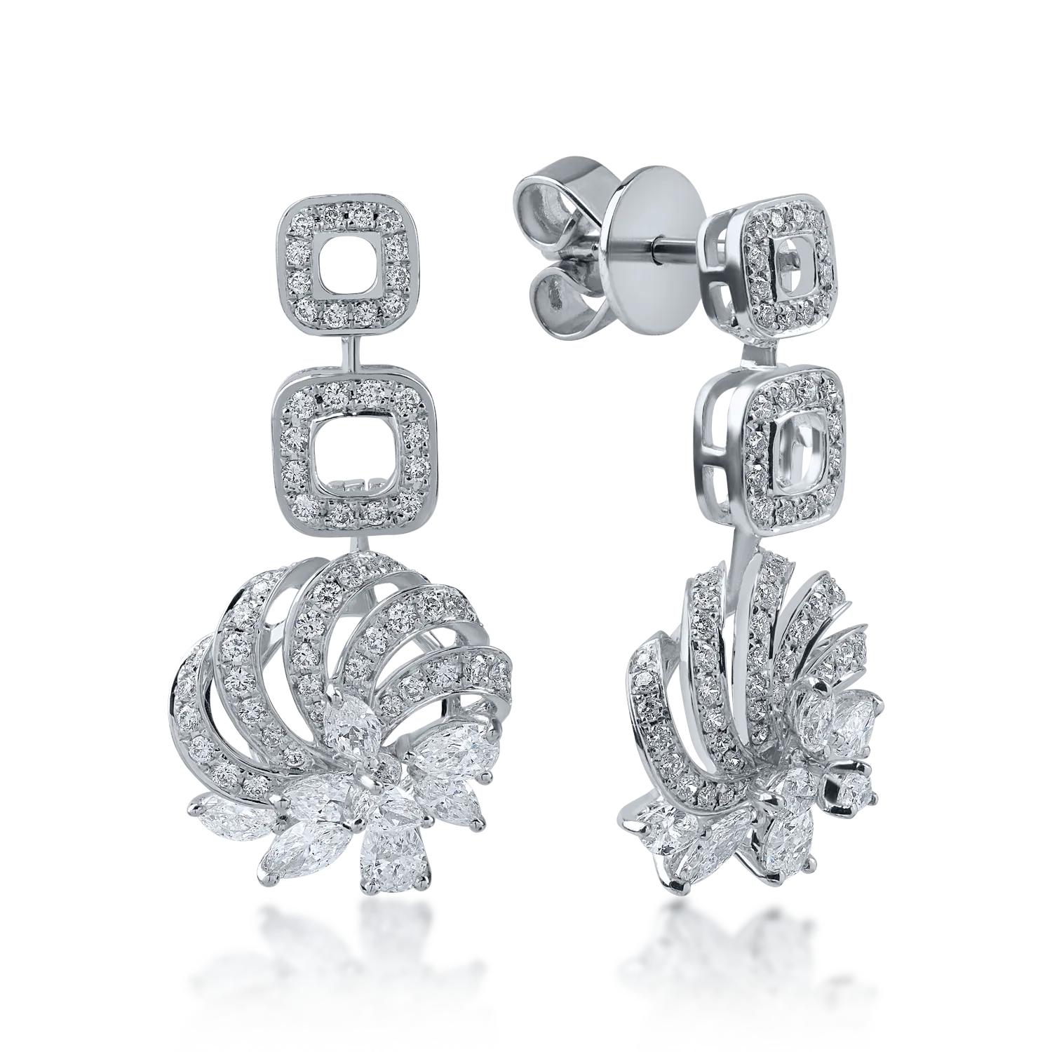 White gold flower earrings with 1.57ct diamonds