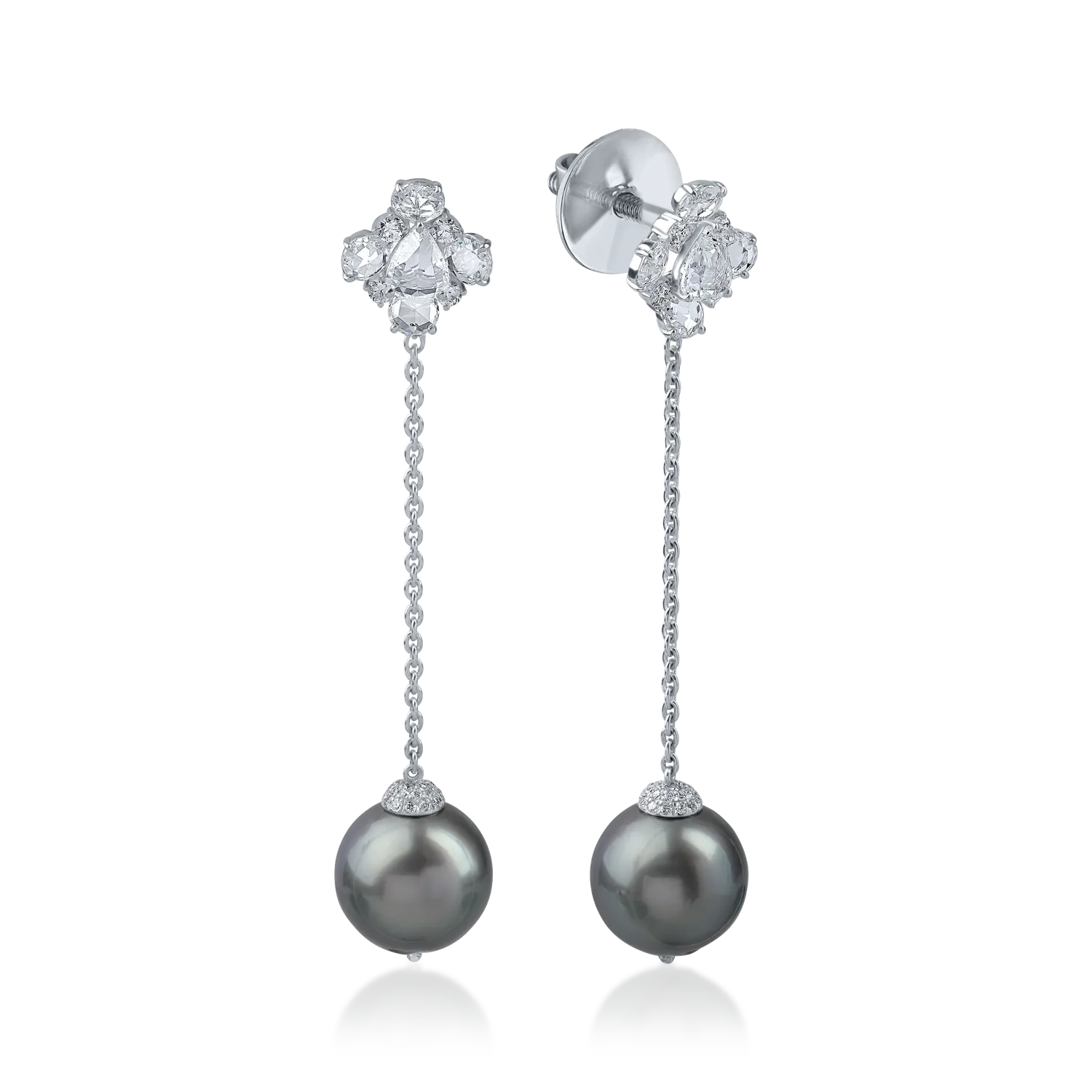 White gold long earrings with 19.2ct fresh water pearls and 1.8ct diamonds