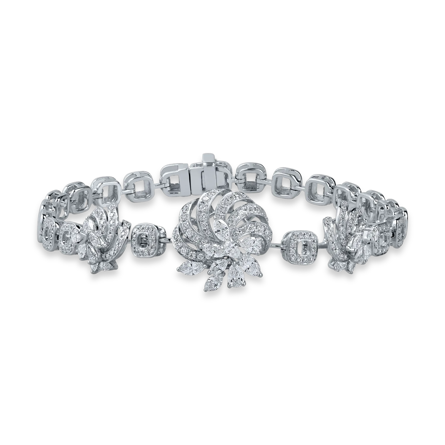 Fehérarany virágfüggő karkötő 2.16ct gyémántokkal