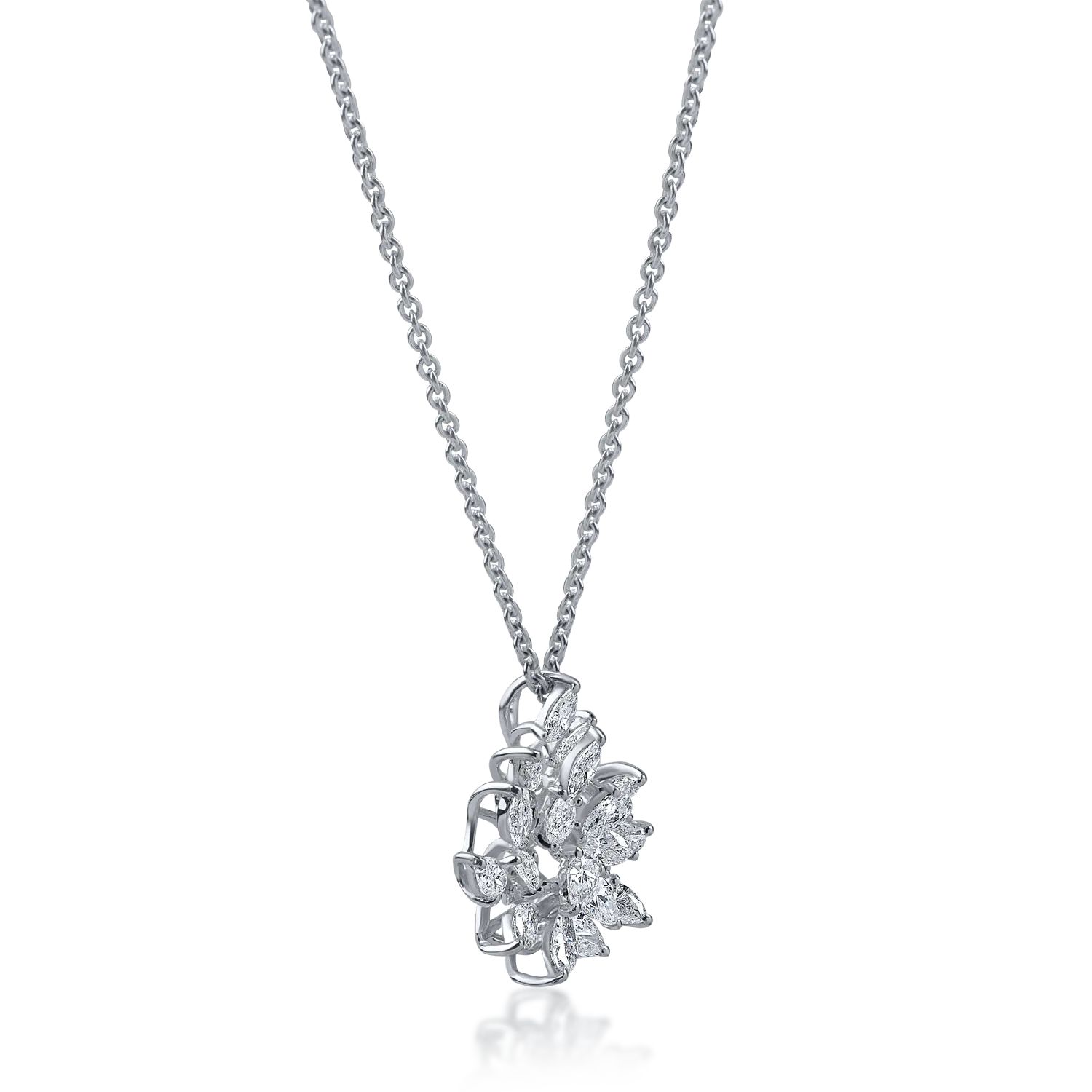 Fehérarany virágos medál nyaklánc 1.14ct gyémántokkal