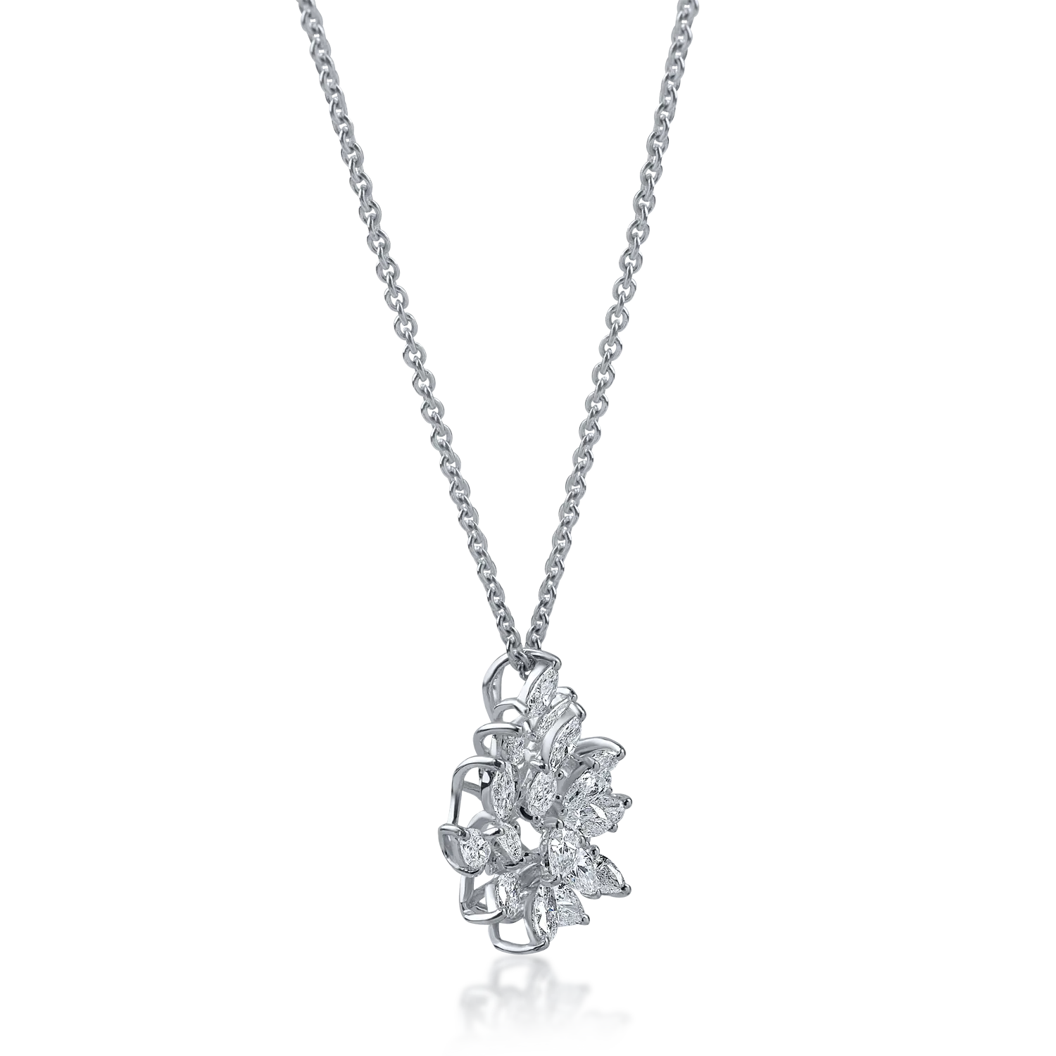 Lant cu pandantiv floare din aur alb cu diamante de 1.14ct