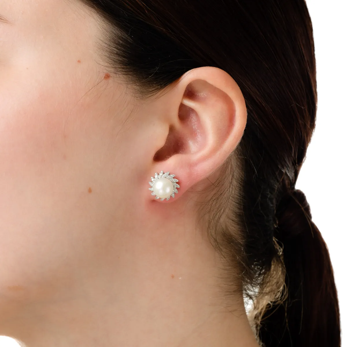 Cercei din aur alb cu perle de cultura de 7.6ct si diamante de 0.3ct