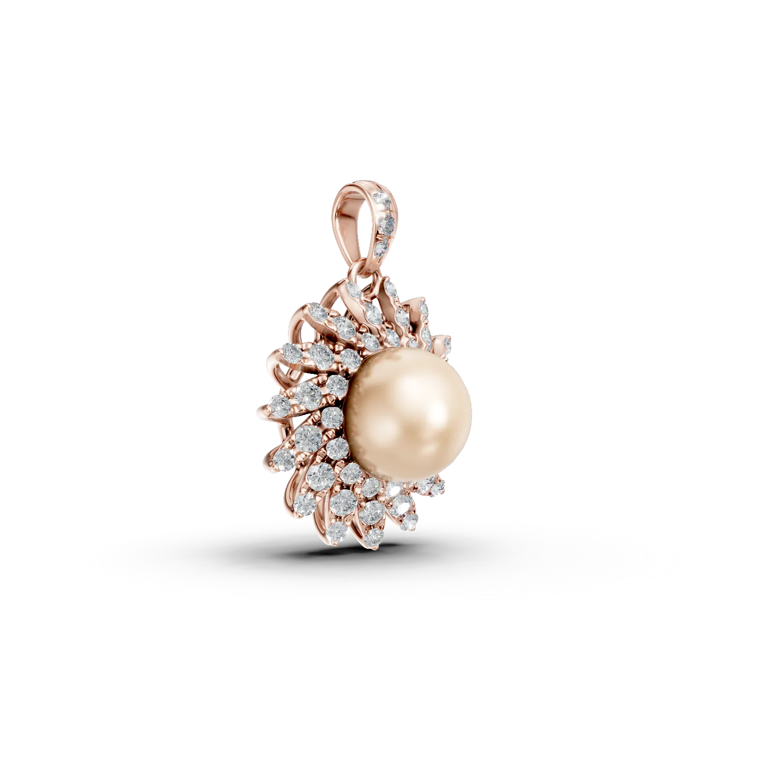 Pandantiv din aur roz cu perla de cultura de 6.38ct si diamante de 0.3ct