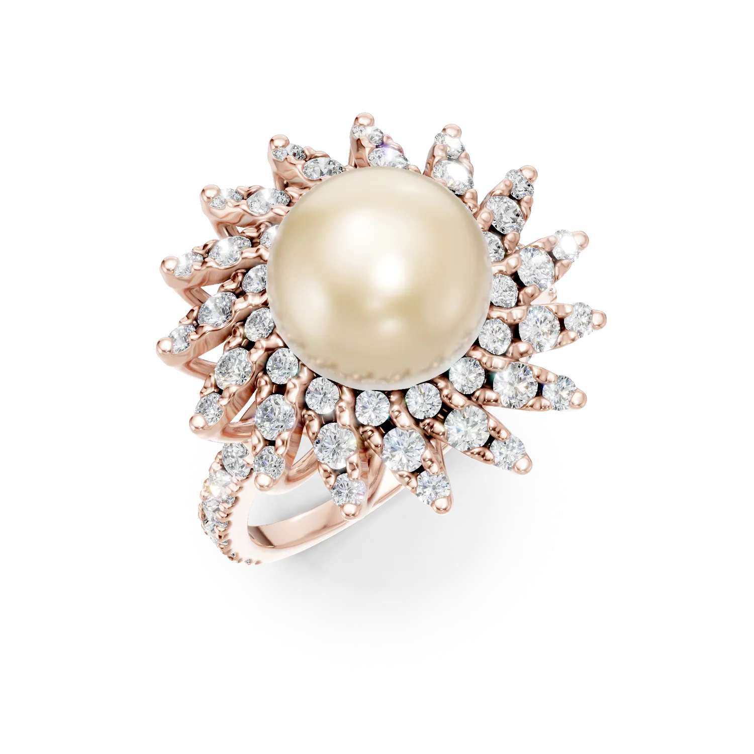 Inel din aur roz cu perla de cultura de 6.2ct si diamante de 0.3ct