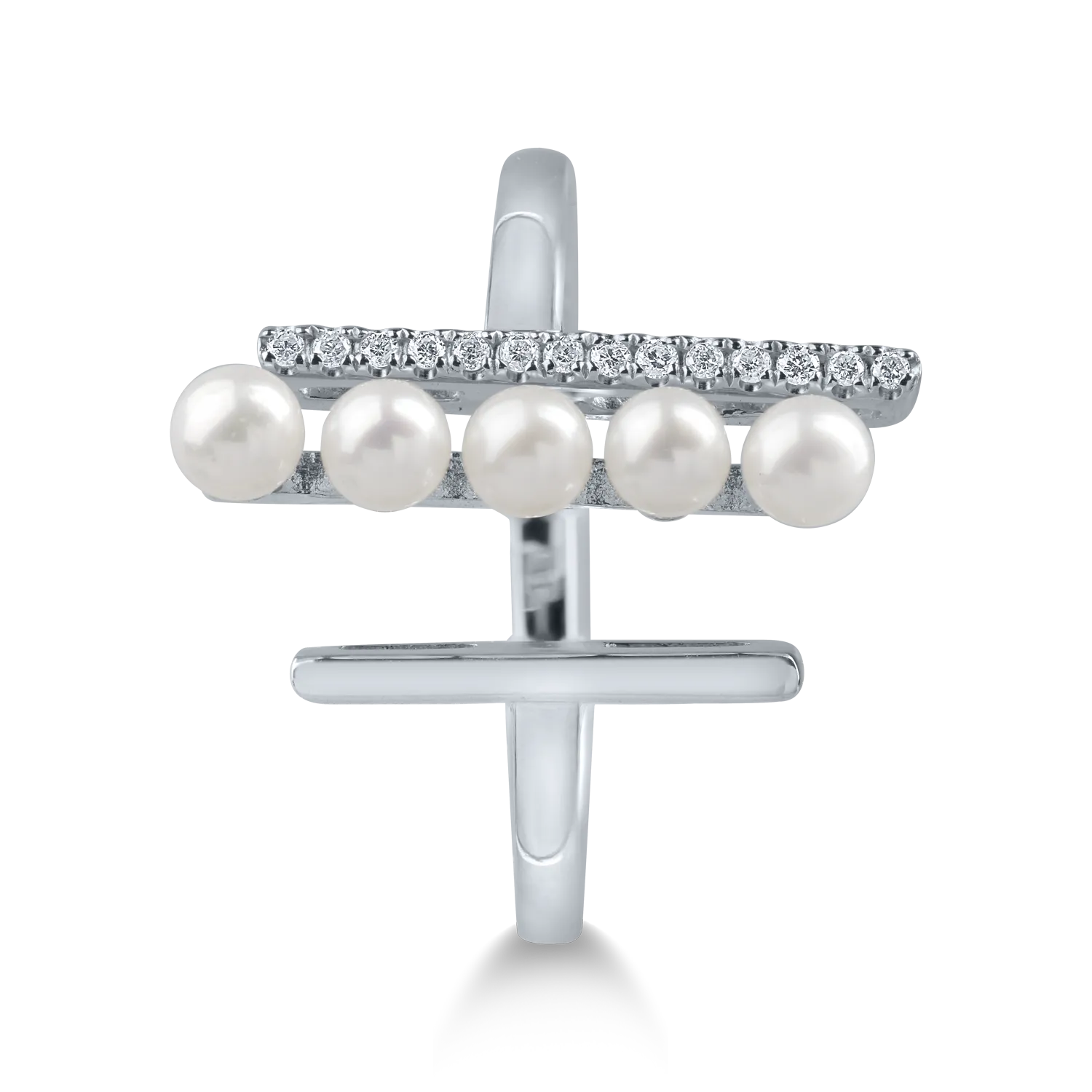Inel din aur alb cu perle de cultura de 0.9ct si diamante de 0.06ct