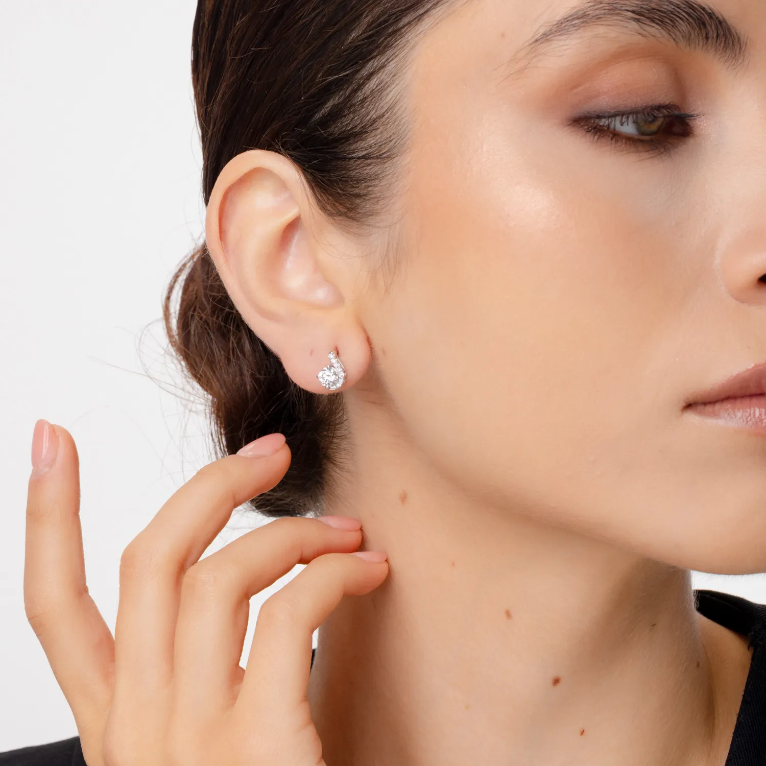 Cercei Duet din aur alb cu diamante de 1.1ct create in laborator