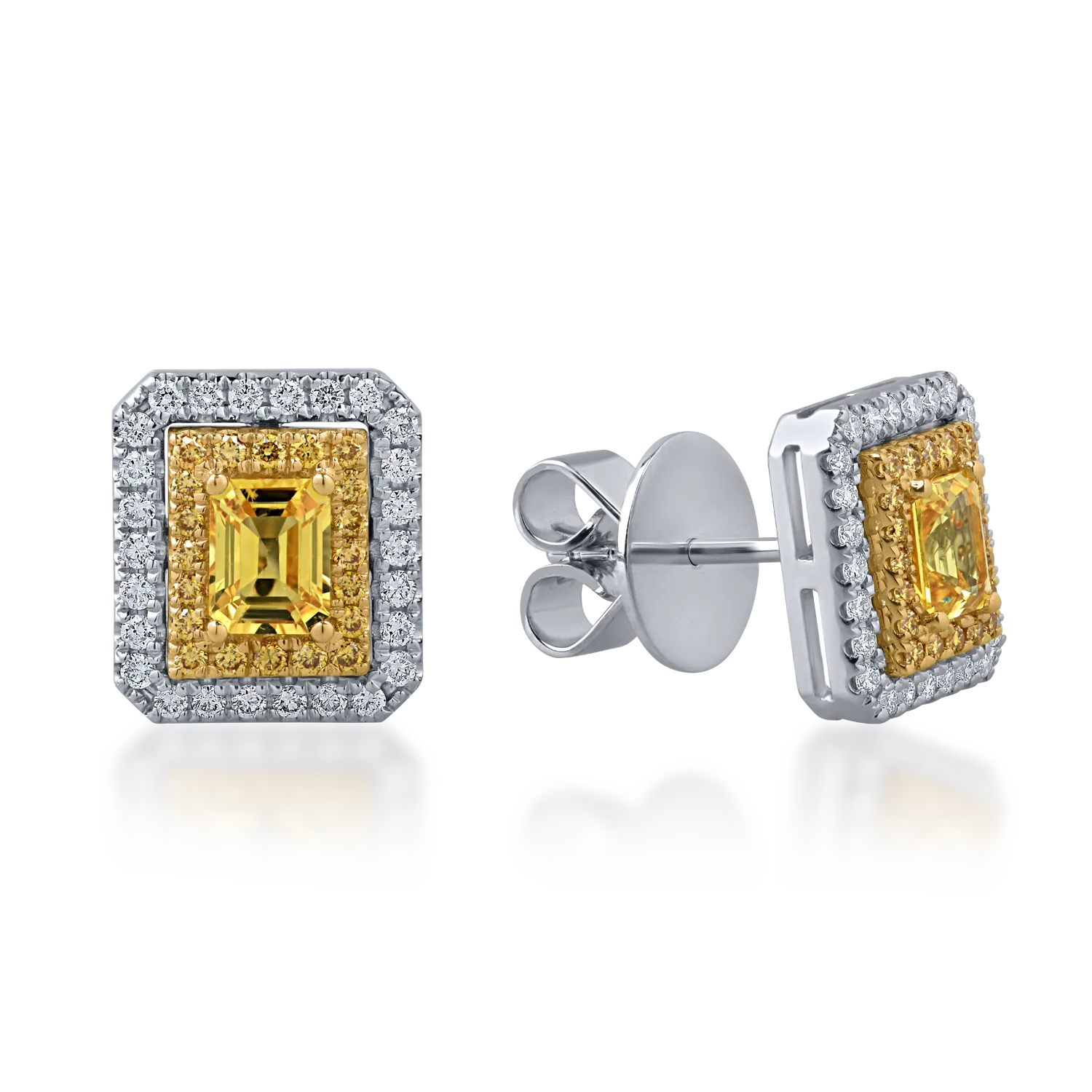 White-yellow gold earrings with 0.77ct yellow sapphires and 0.42ct diamonds