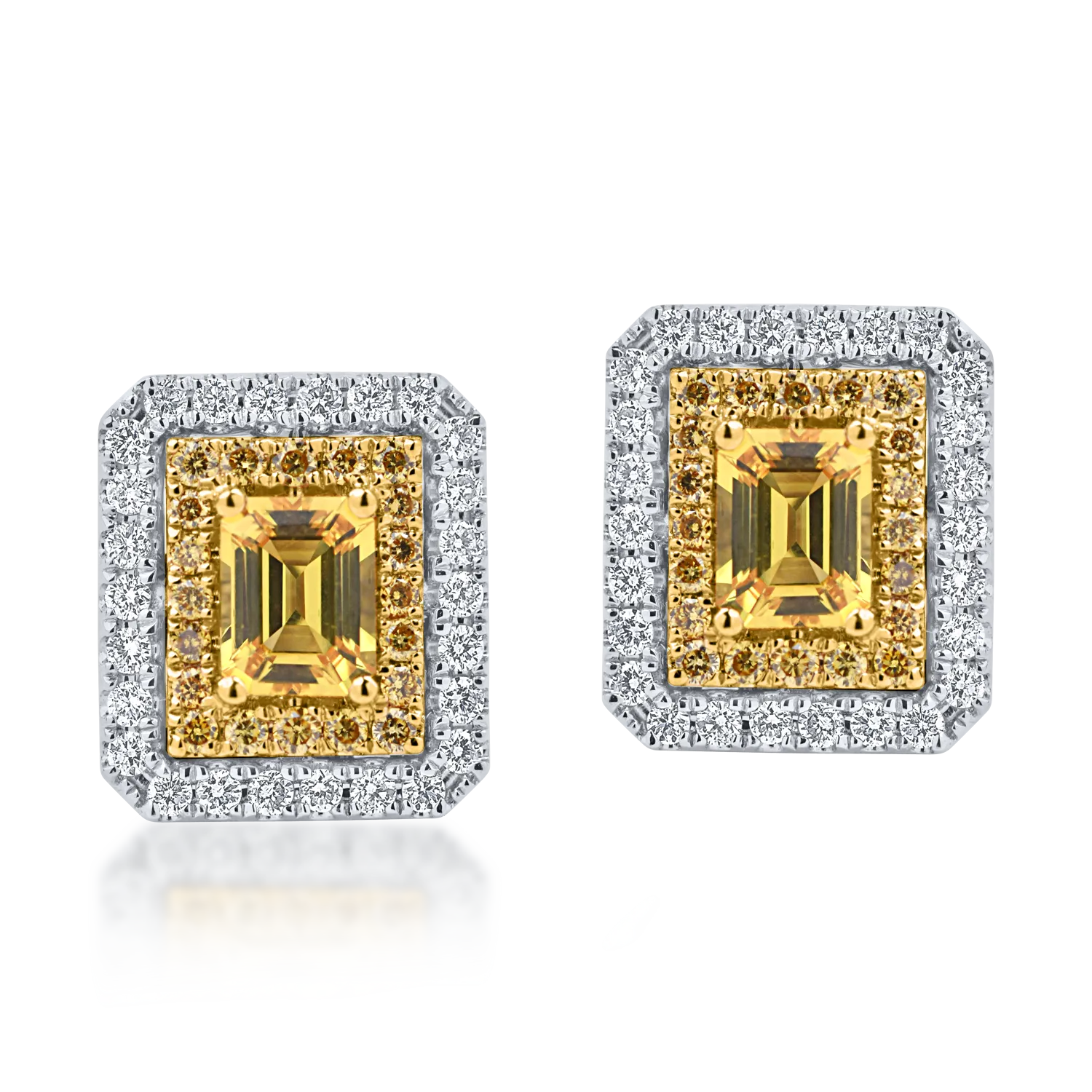 Cercei din aur alb-galben cu safire galbene de 0.77ct si diamante de 0.42ct-171073