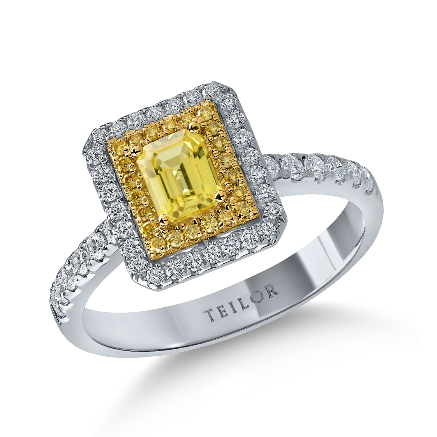 Teilor Inel din aur alb-galben cu safir galben octogonal de 0.4ct si diamante de 0.4ct