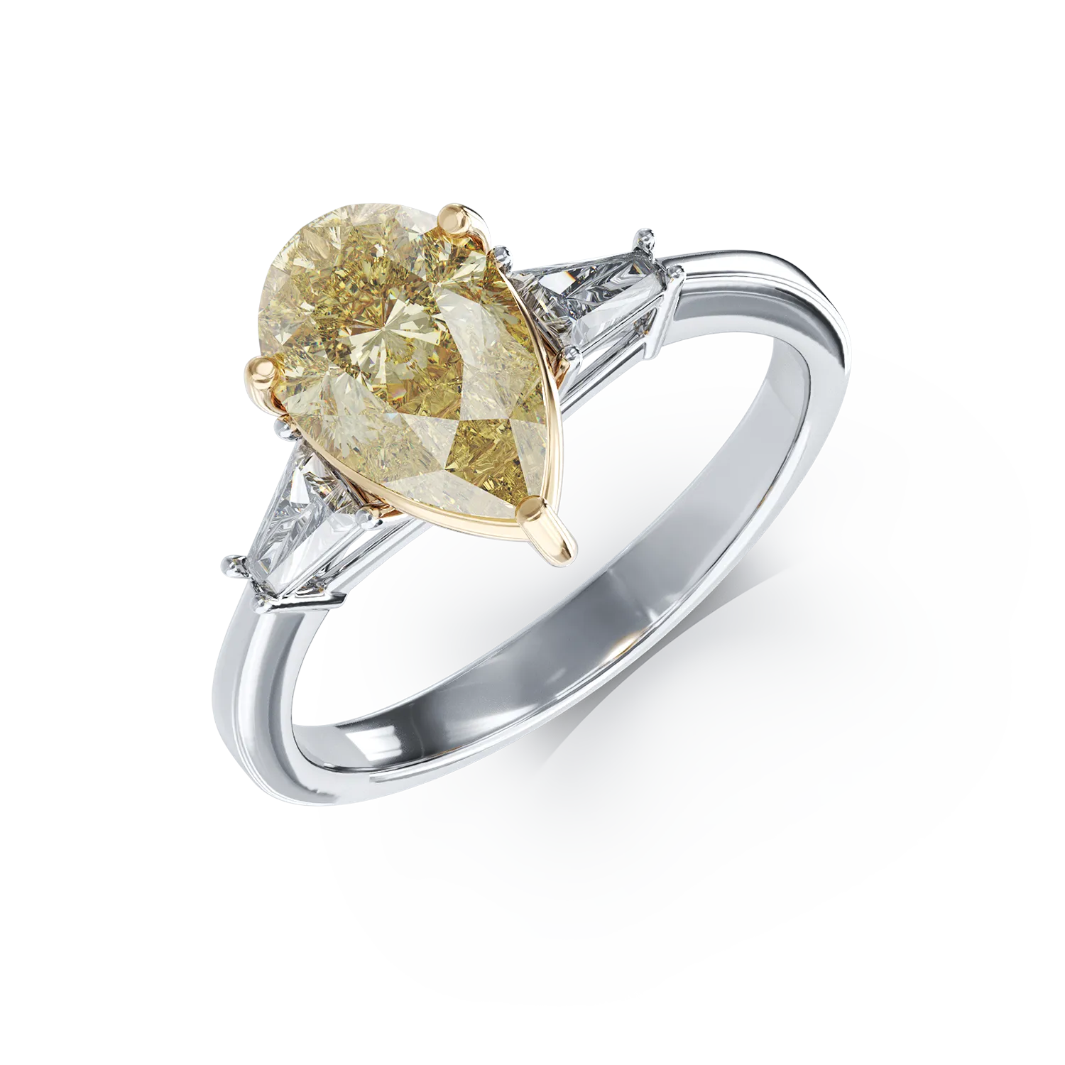 Fehér-sárga arany eljegyzési gyűrű 2ct gyémánttal és 0.19ct gyémántokkal