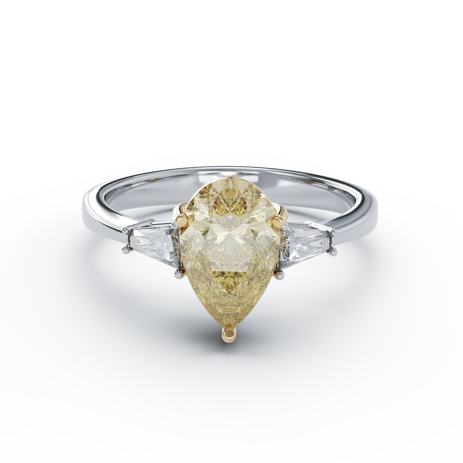 Inel de logodna din aur alb-galben cu diamant de 2ct si diamante de 0.19ct