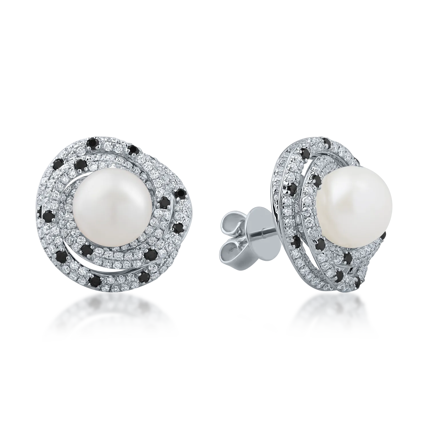 White gold earrings with 6.4ct fresh water pearls and 1.1ct diamonds