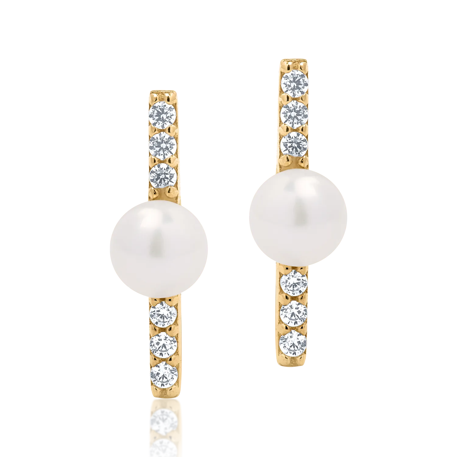 Yellow gold earrings with zirconia and synthetic pearls-171208