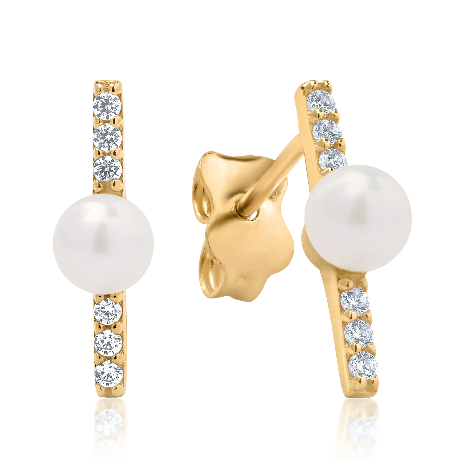 Yellow gold earrings with zirconia and synthetic pearls