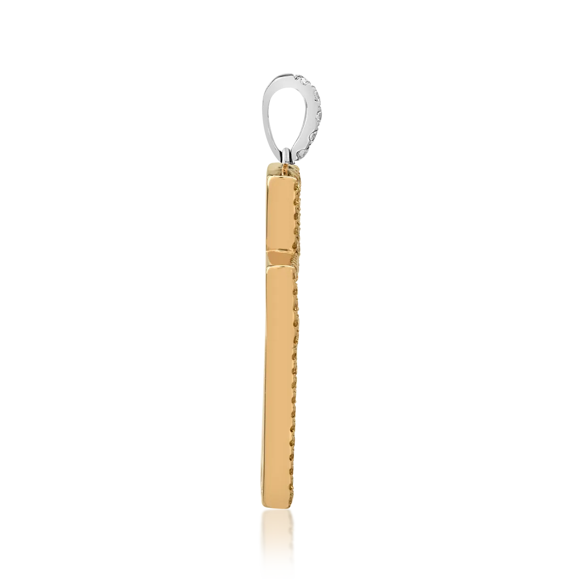 Pandantiv cruce din aur alb-galben cu diamante galbene de 0.5ct si diamante incolore de 2.3ct