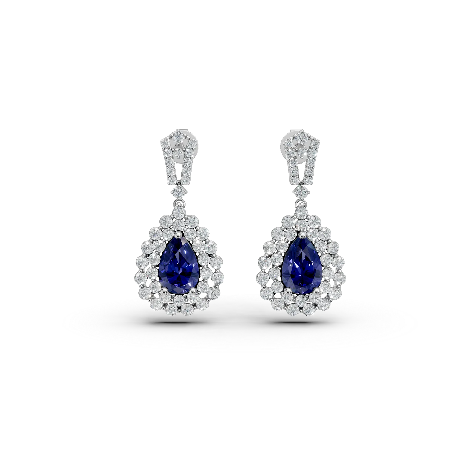 White gold teardrop earrings with 2.04ct sapphires and 1.3ct diamonds-171212