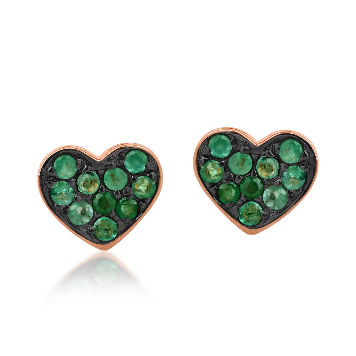 Rose gold heart earrings with 0.22ct emeralds