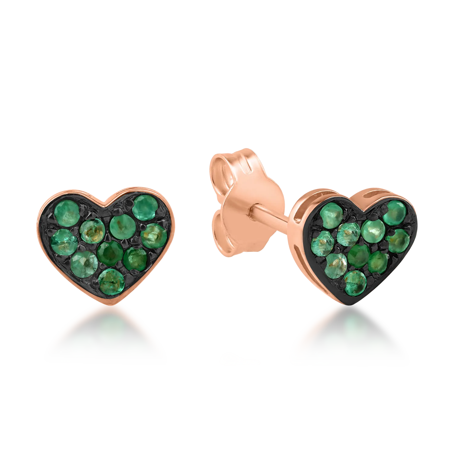 Rose gold heart earrings with 0.22ct emeralds